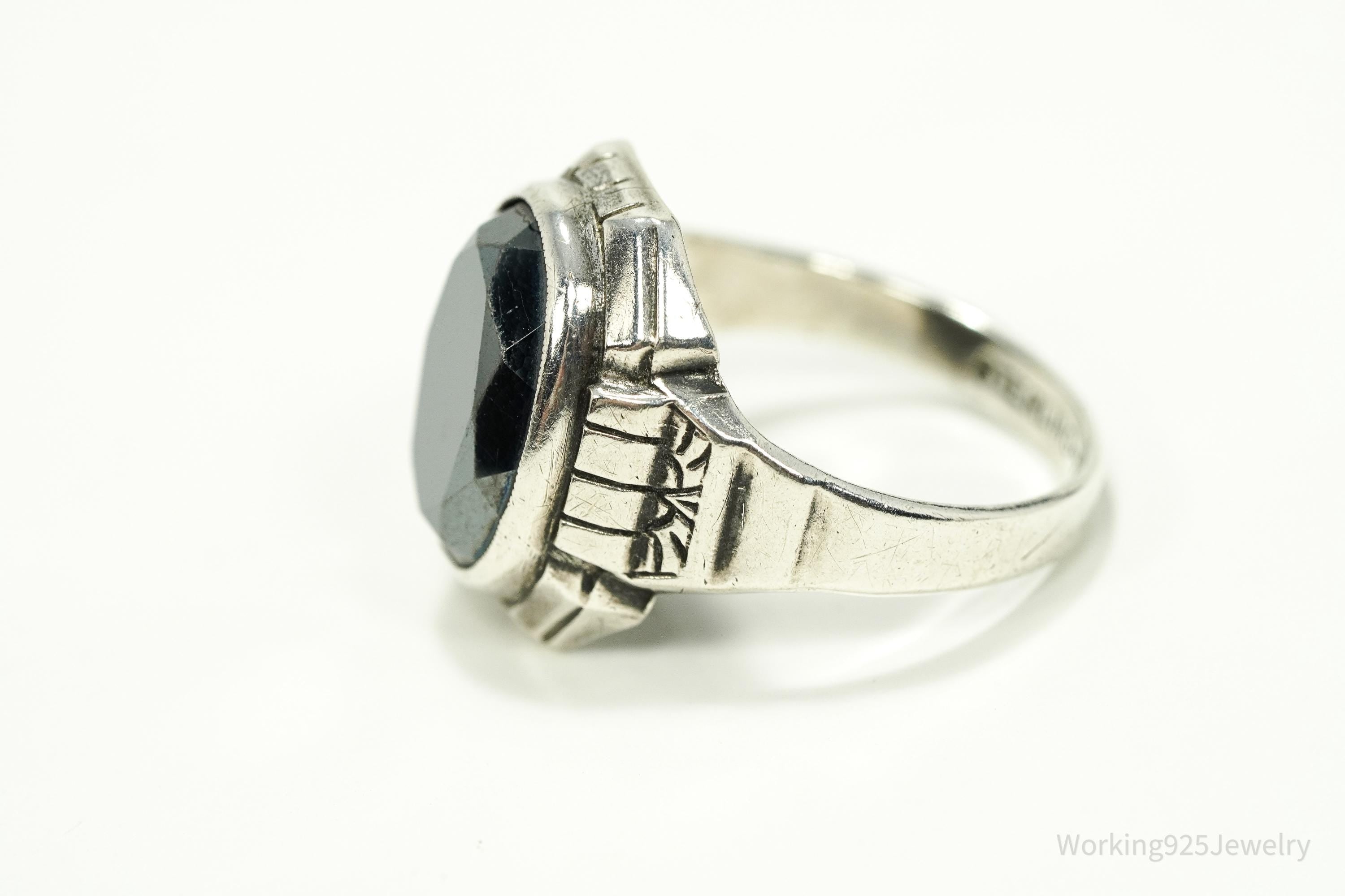Antique Uncas MFG CO Hematite Sterling Silver Ring Size 10.75