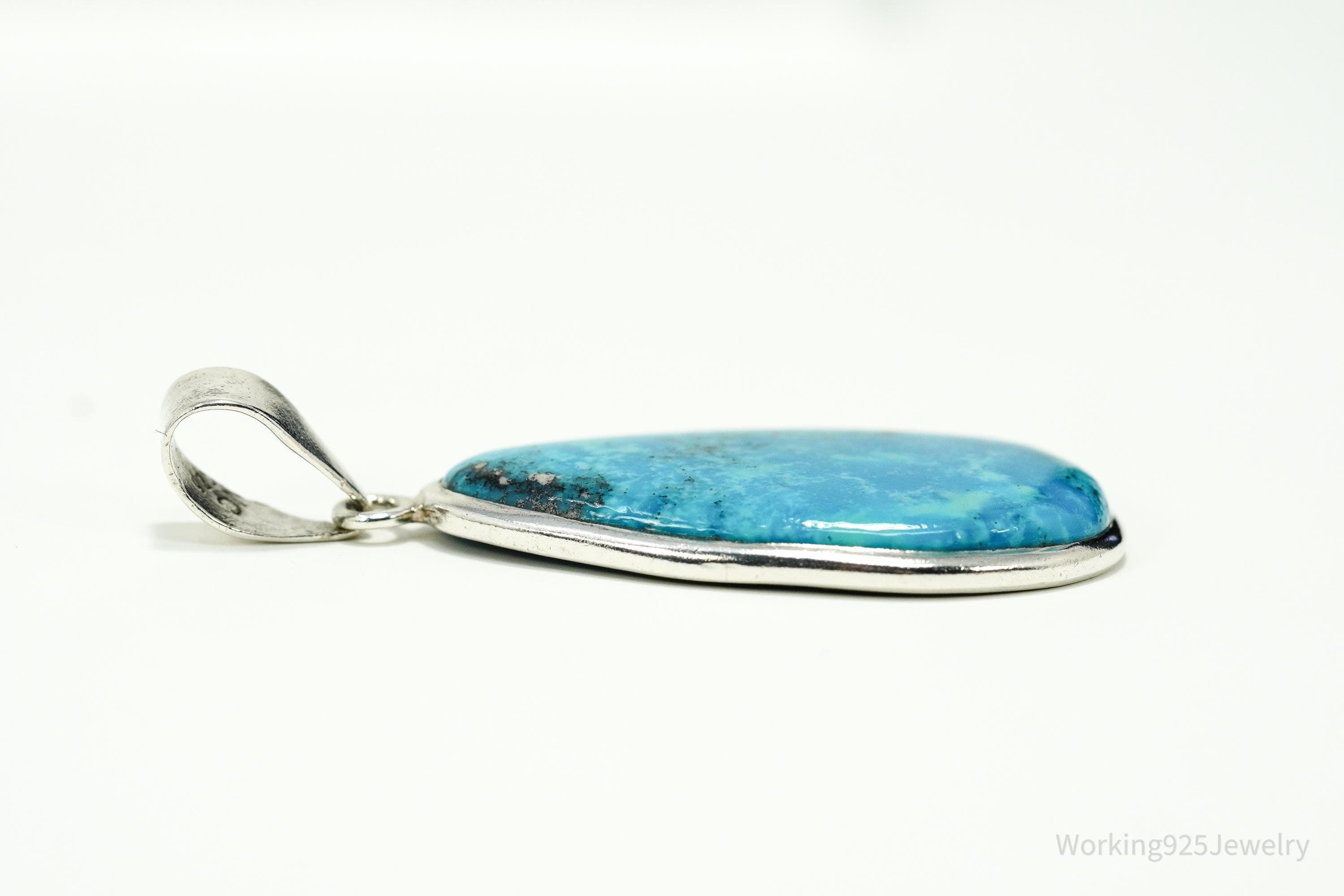 Large Vintage Turquoise Sterling Silver Pendant