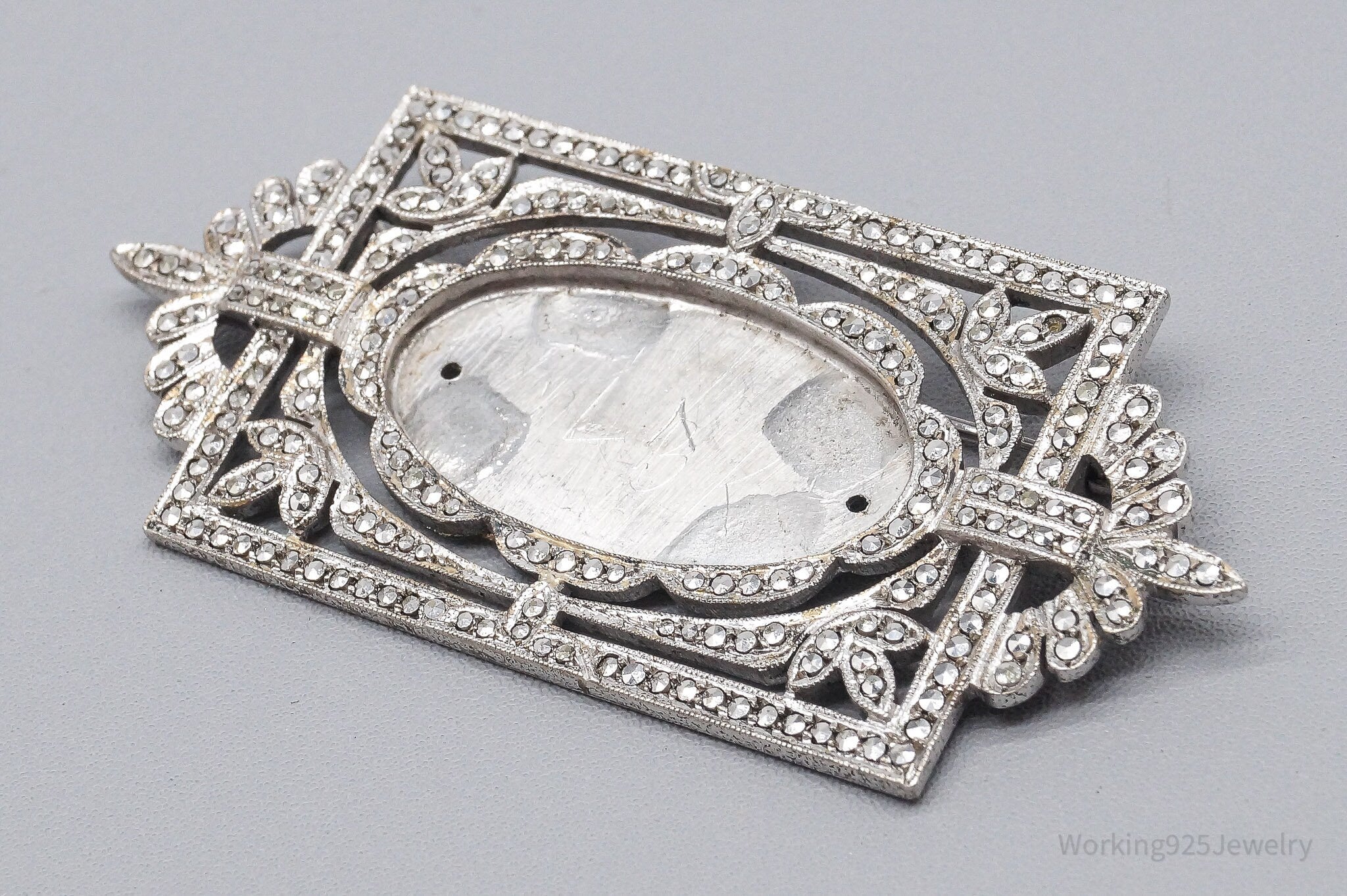 Antique 1930s Marcasite Art Deco Sterling Silver Brooch Pin