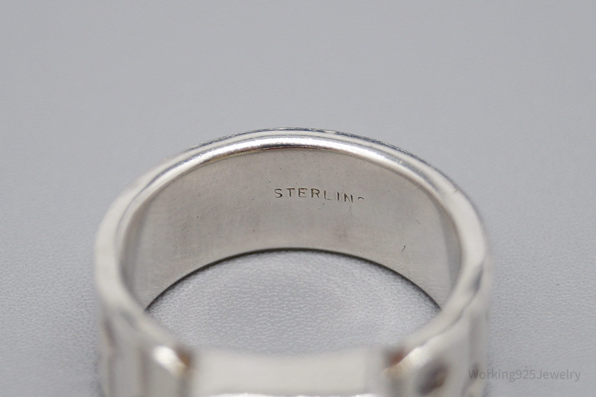 Vintage Garnet Modernist Style Sterling Silver Ring - Size 8.25