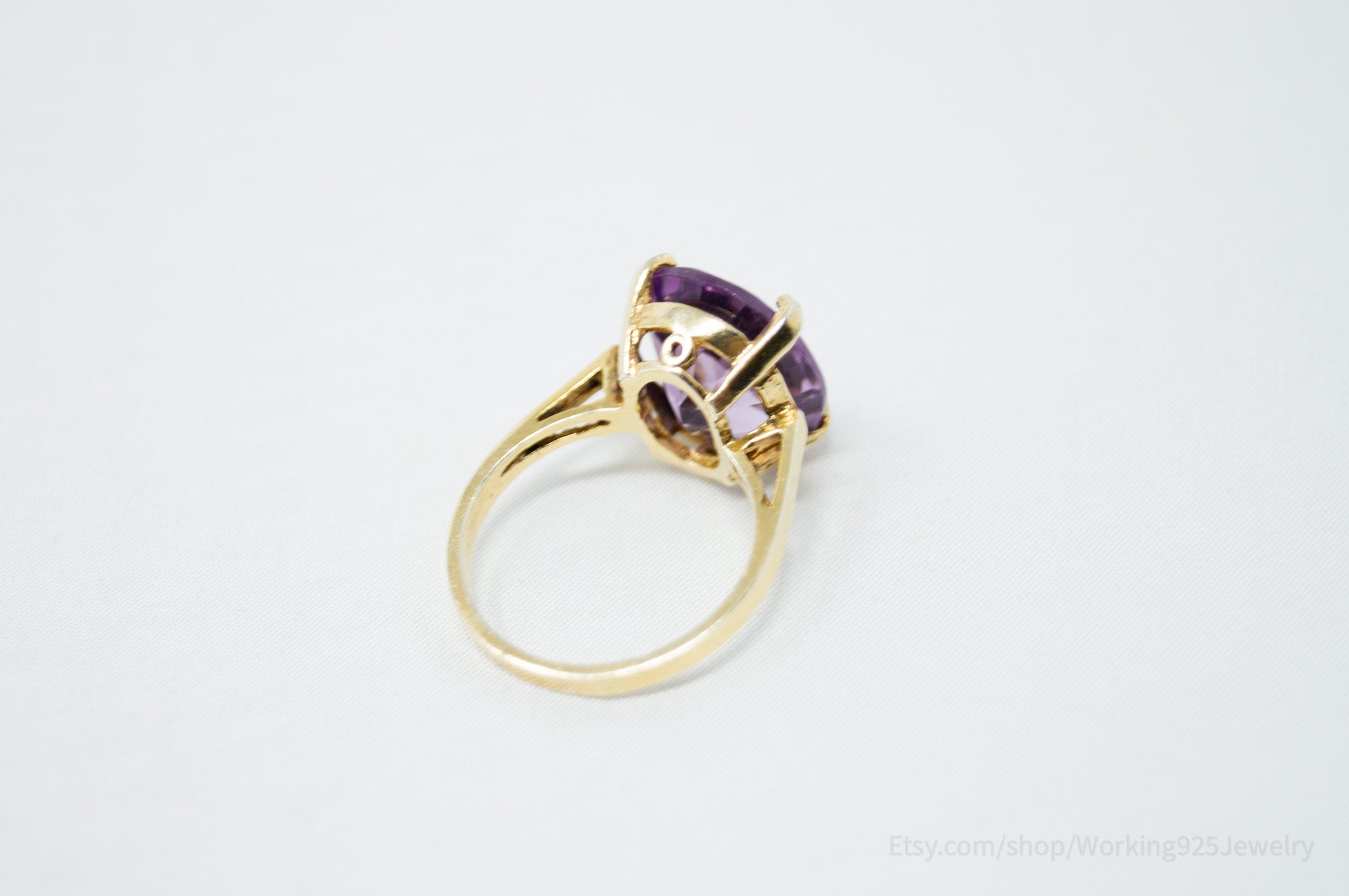 Vtg Art Deco Mid Century Style Amethyst Gold Wash Ring Sterling Silver - Size 6