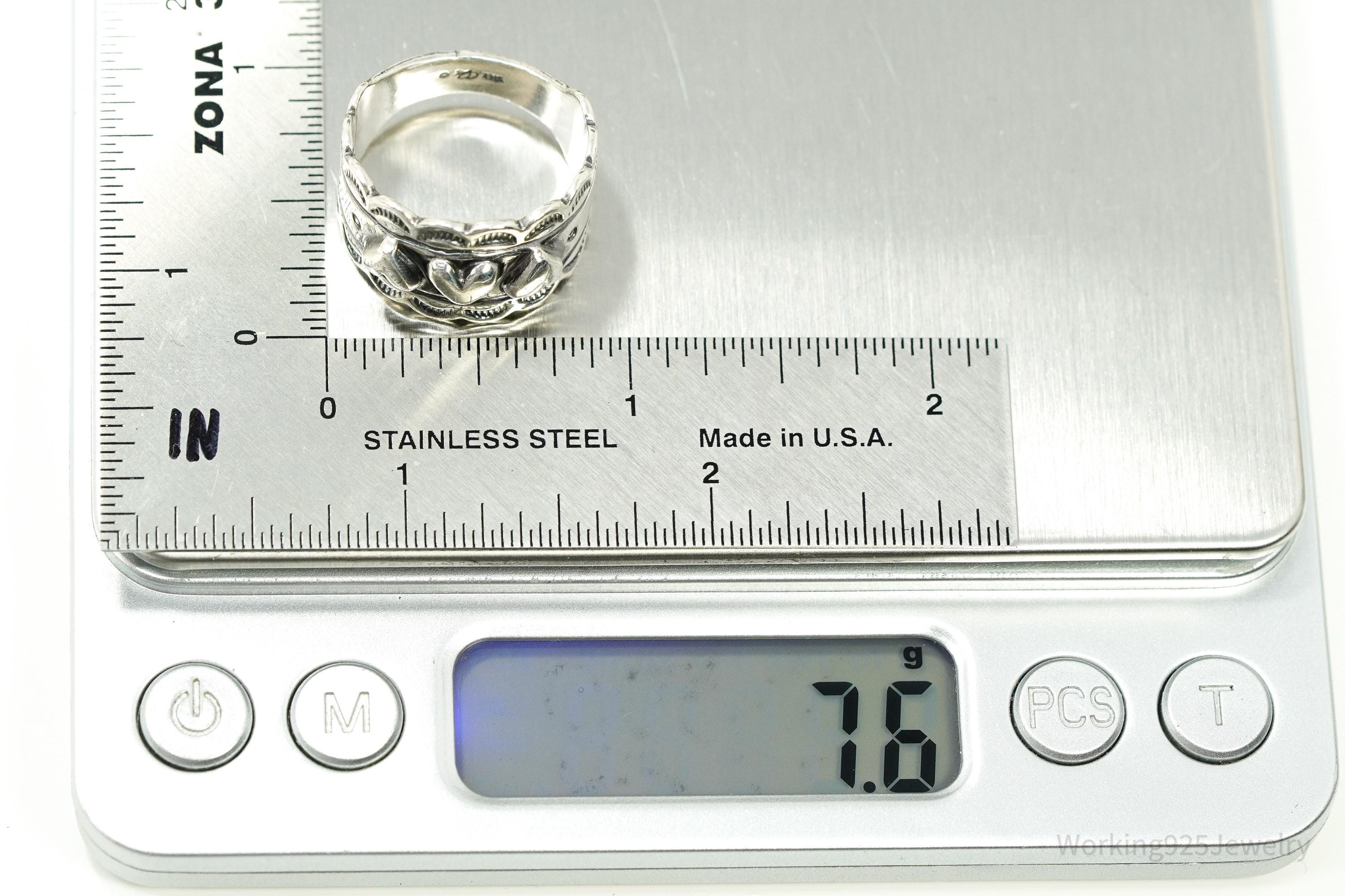 Vintage Native Carolyn Pollack Puffy Hearts Sterling Silver Ring - Size 9.25