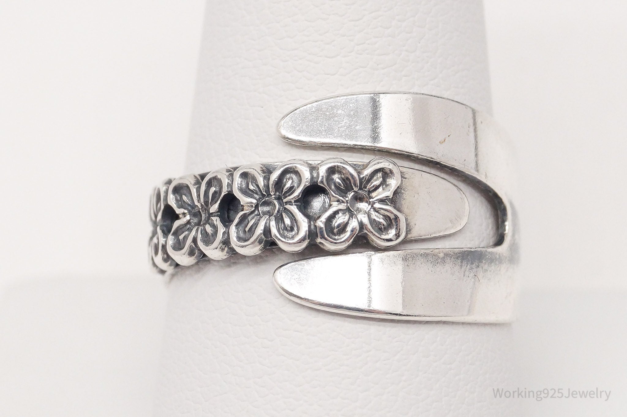 Vintage Designer Beau Floral Sterling Silver Ring - Adjustable Size 10.75