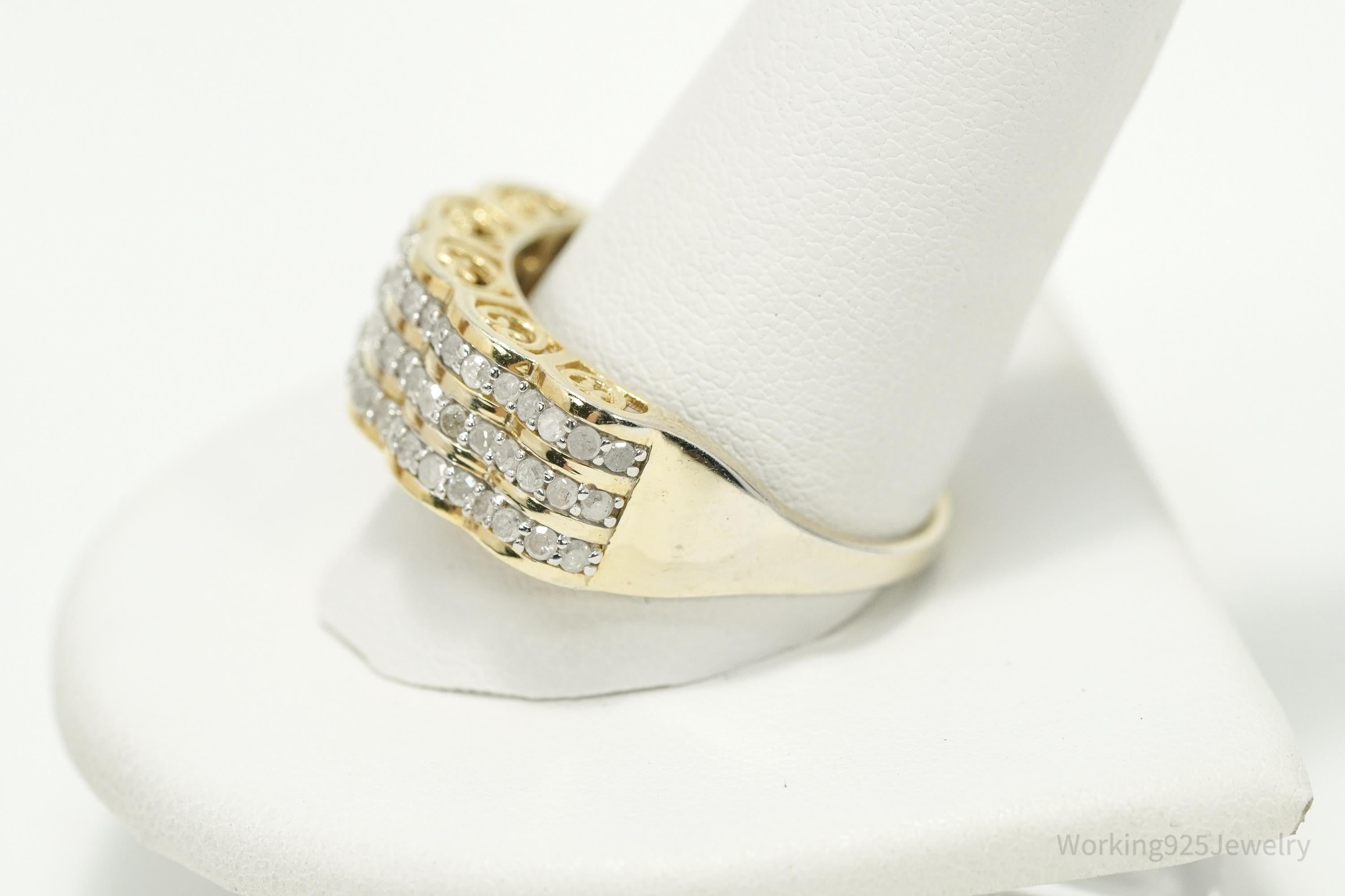 Vintage Designer SJD Diamonds Gold Vermeil Sterling Silver Ring - Size 12