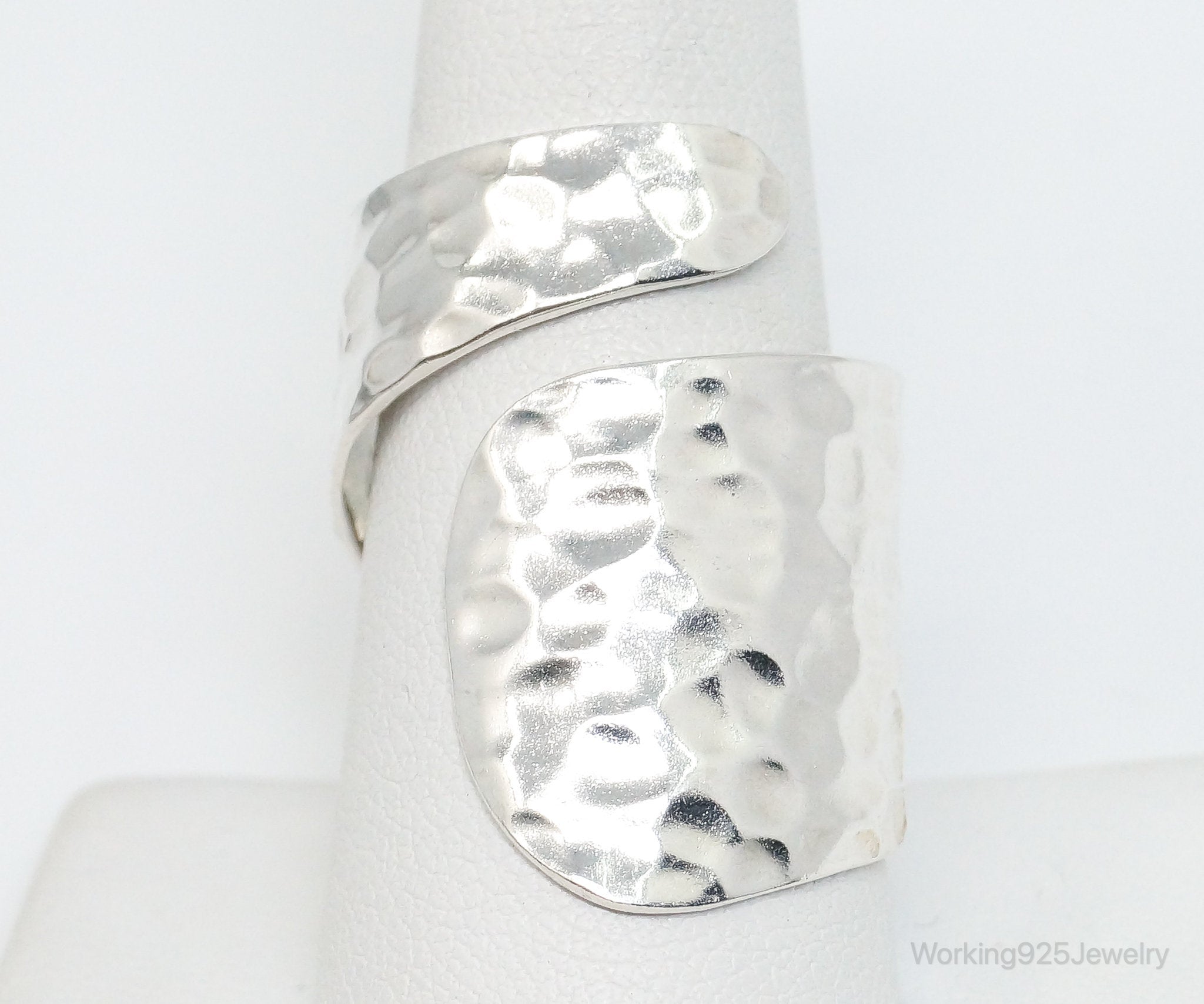 Vintage Modernist Hammered Style Sterling Silver Wrap Ring SZ 10 Adjustable