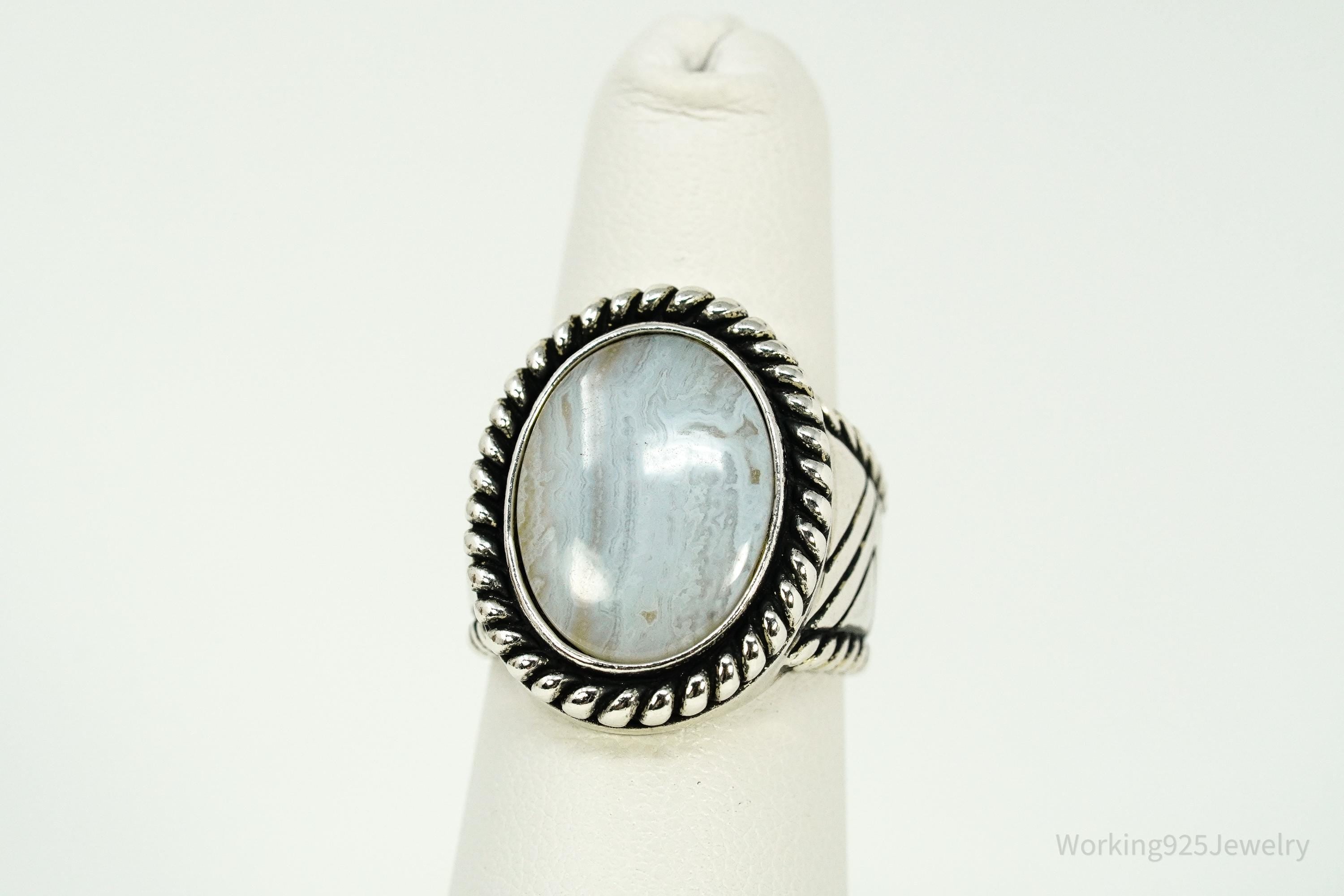 Vintage Native Designer Carolyn Pollack Blue Lace Agate Sterling Silver Ring - Size 6.5