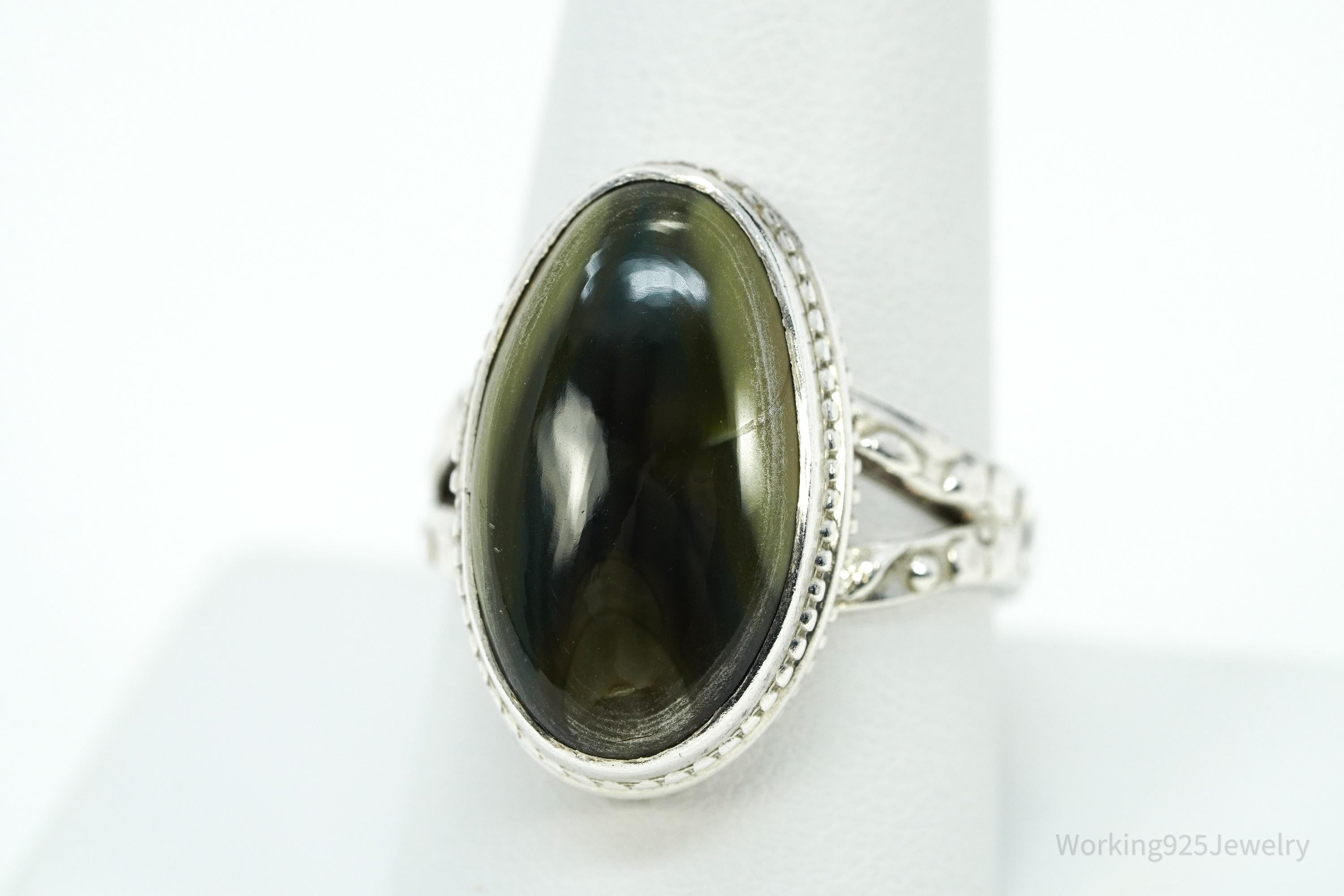Vintage Green Imperial Jasper Sterling Silver Ring Size 9.5