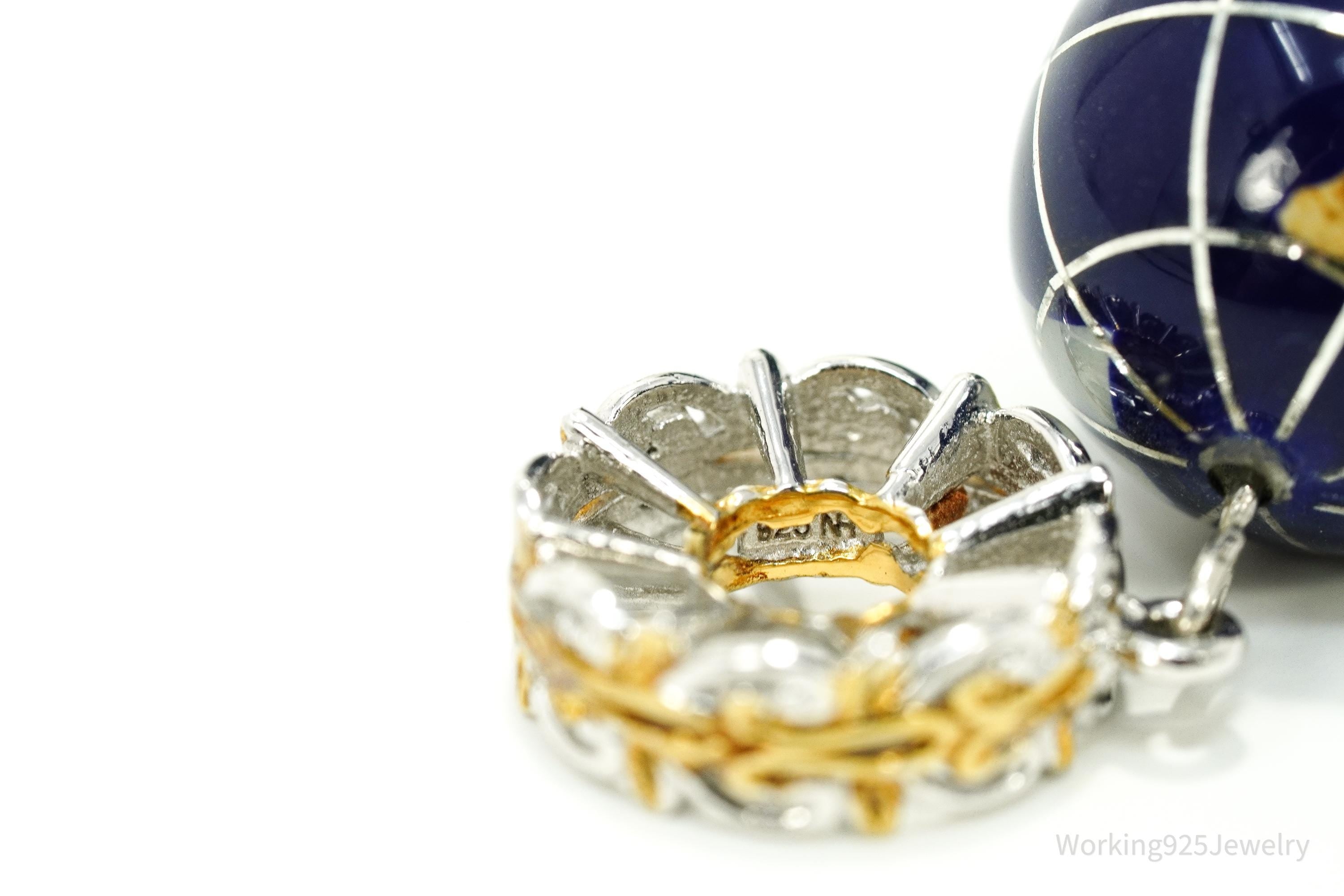 Designer Michael Valitutti Multi Gem Inlay Globe Gold Sterling Silver Charm Pendant