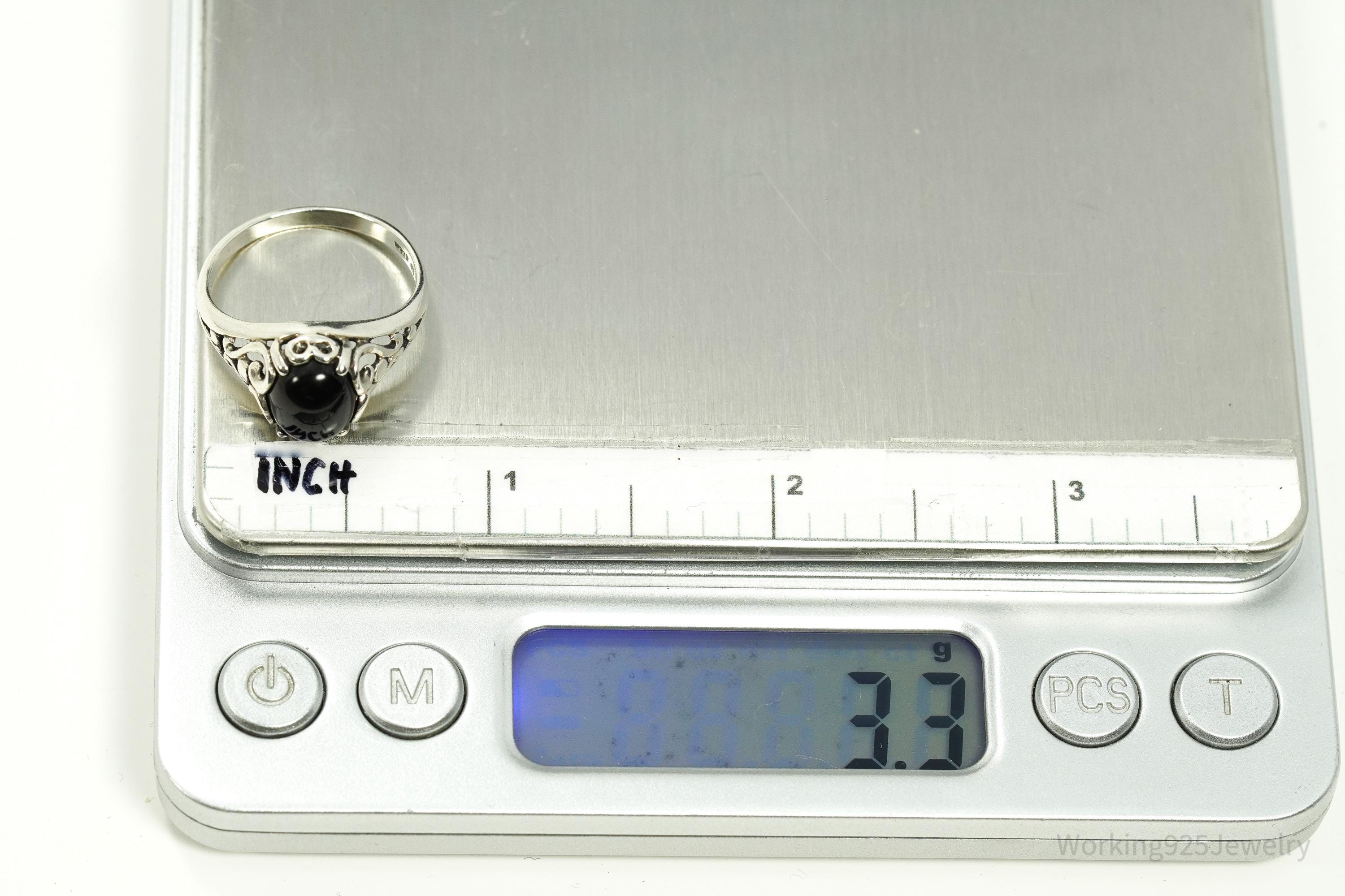 Vintage Designer Kabana Black Onyx Sterling Silver Ring - Size 8.25