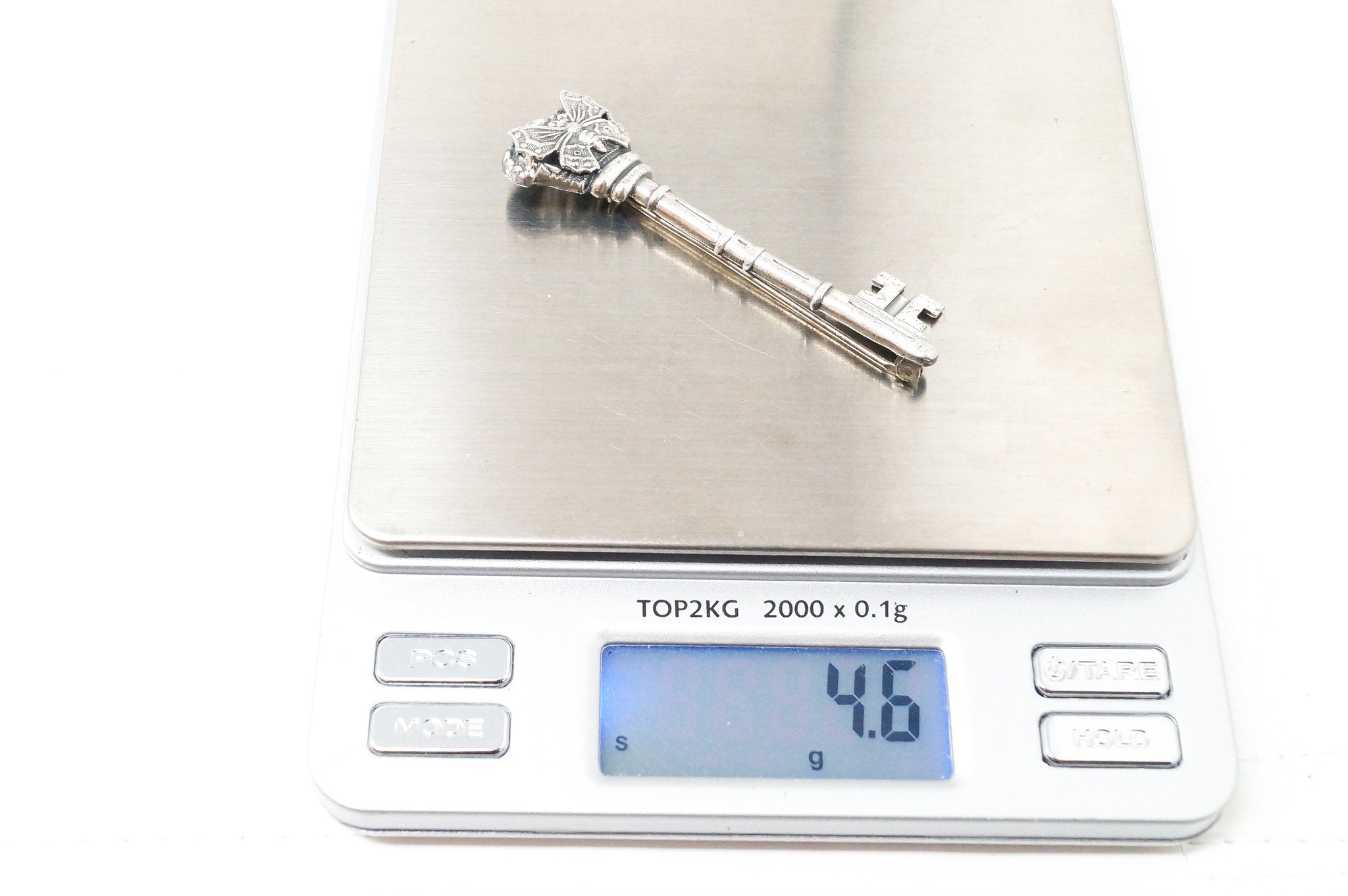 Antique Butterfly Skeleton Key Sterling Silver Brooch Pin