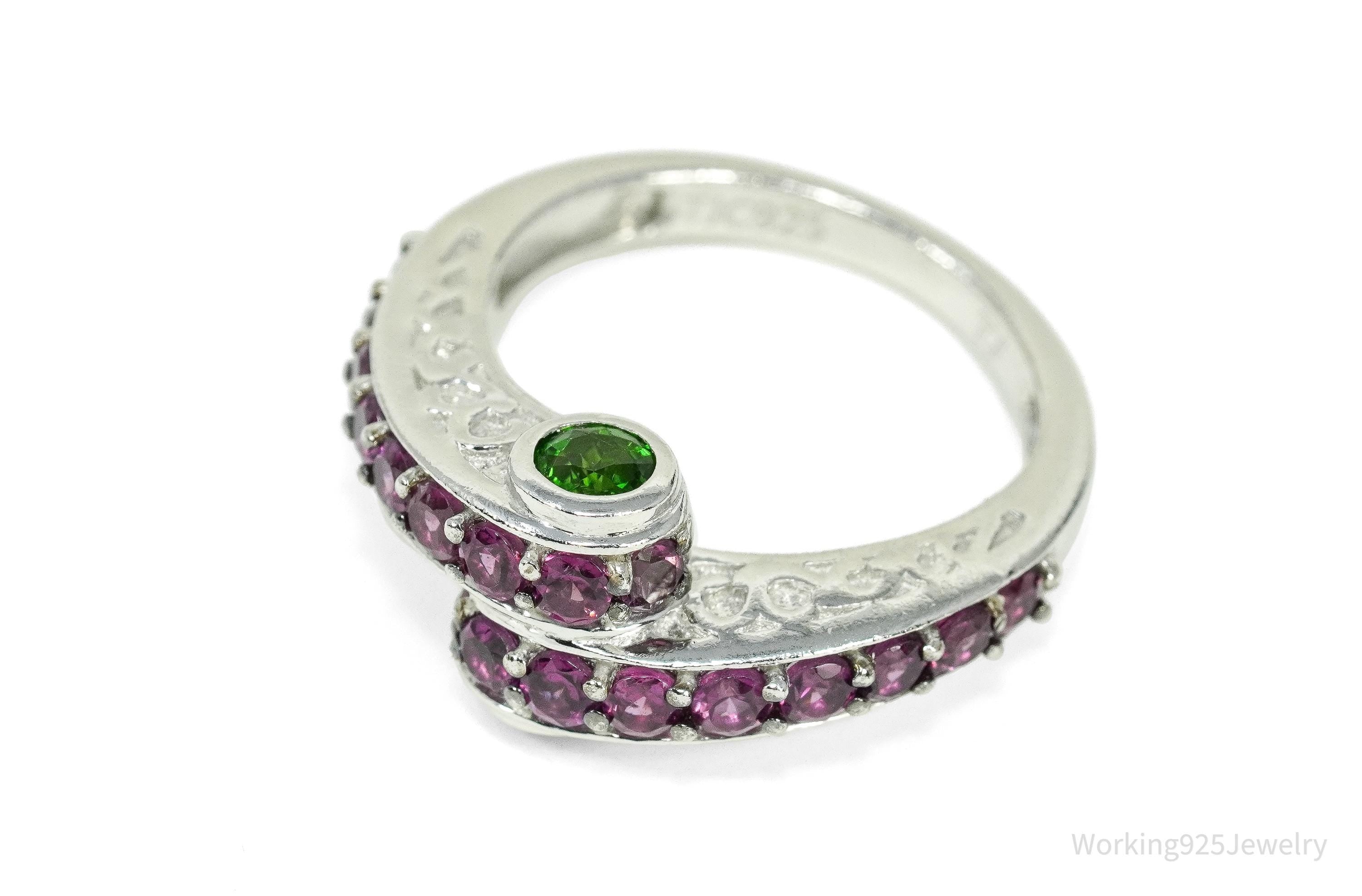 Rhodolite Garnet & Green Chrome Diopside Sterling Silver Ring - Size 8