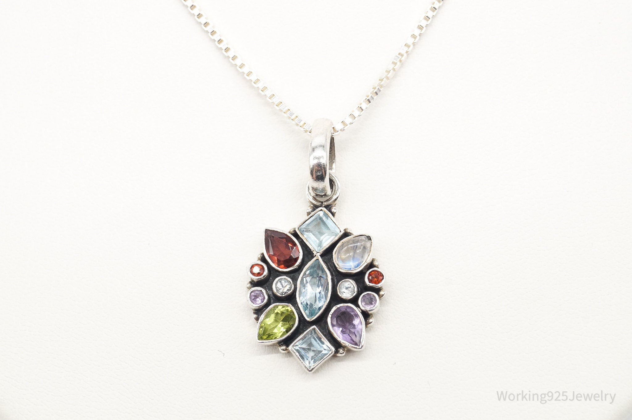 Vintage Multi Gemstone Sterling Silver Necklace