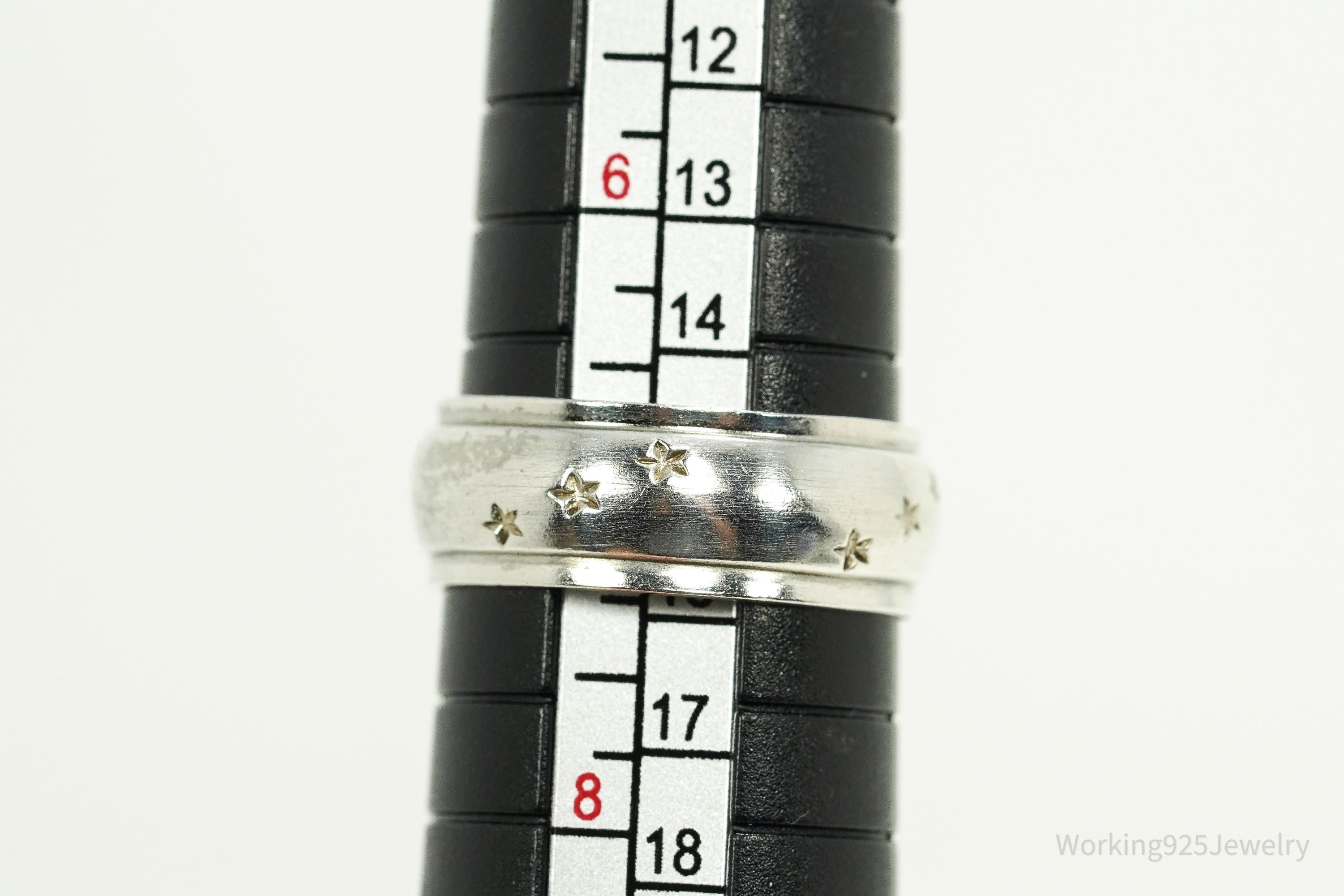 Antique Stars Pattern Sterling Silver Band Ring - Size 7.25