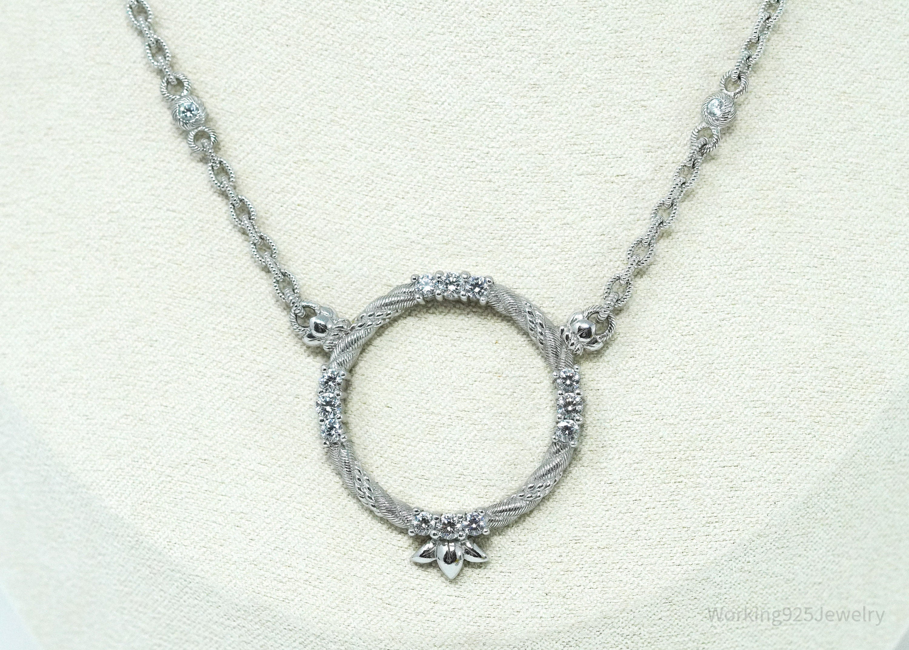 Vintage Designer Judith Ripka Diamonique Cubic Zirconia Sterling Silver Necklace 16"