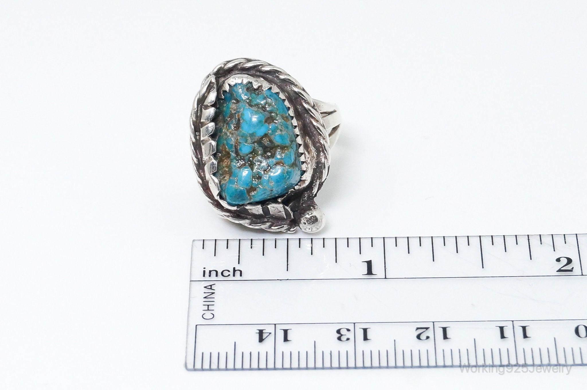 Vintage Native American Turquoise Unsigned Sterling Silver Ring - SZ 6.25