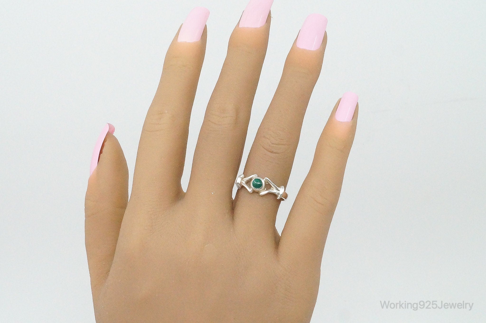 Vintage Malachite Sterling Silver Ring - Size 7.75