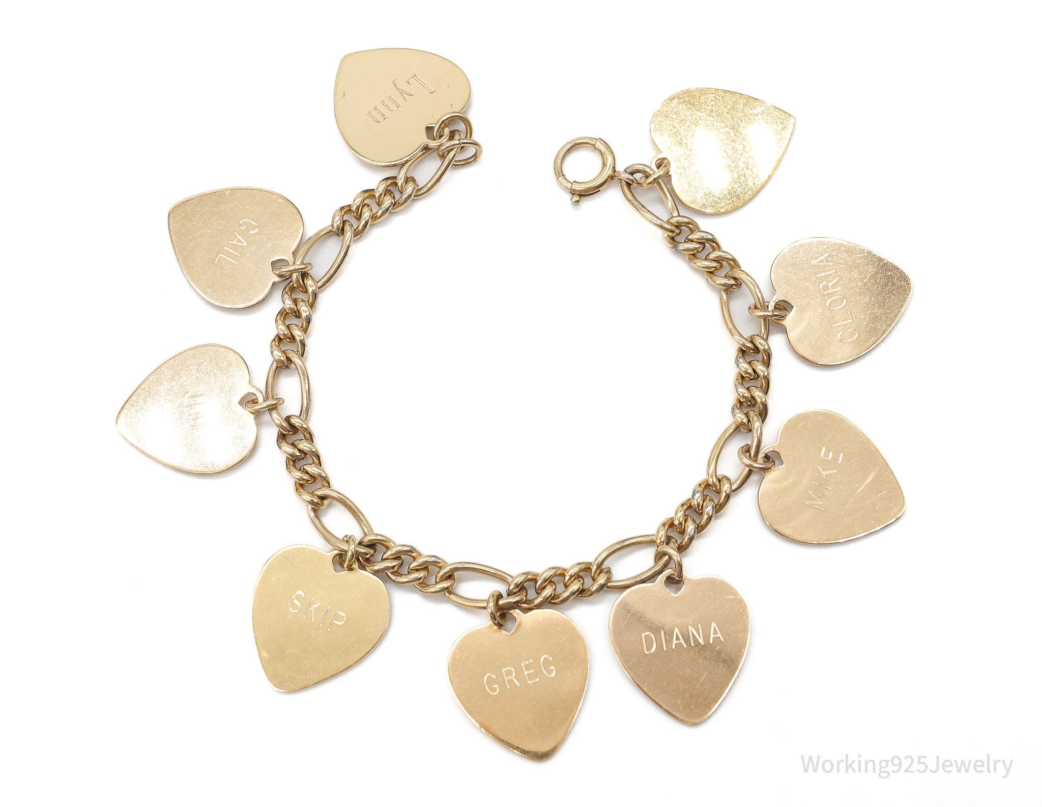 Vintage 1960s Heart Charms 1/20 12K Gold Filled Chain Bracelet