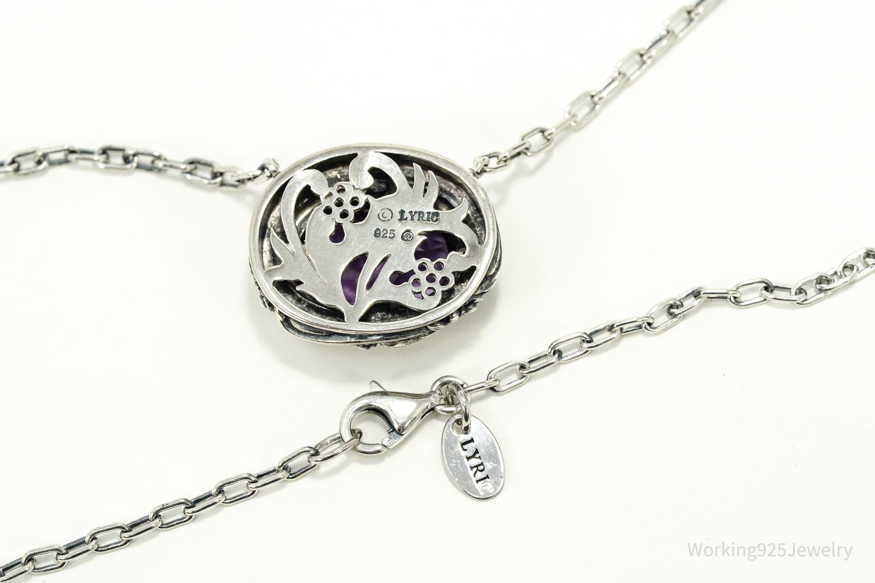 Vintage Large Amethyst Sterling Silver Necklace 17"