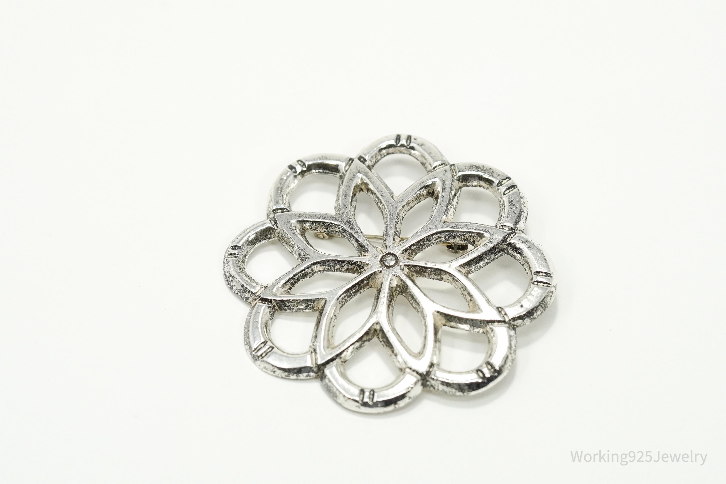 Large Vintage Flower Silver Brooch Pin 2"