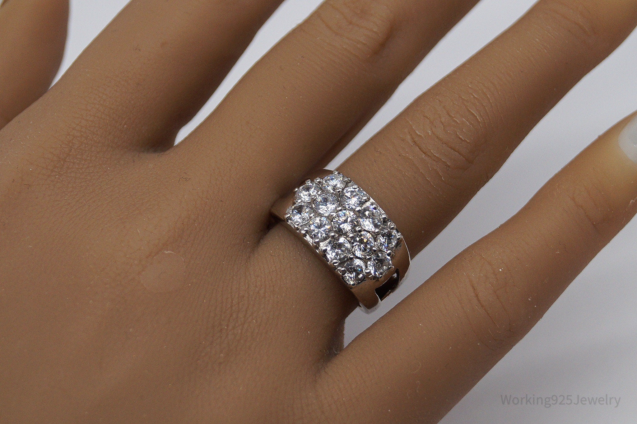 Vintage Cubic Zirconia Sterling Silver Band Ring - Size 6.75