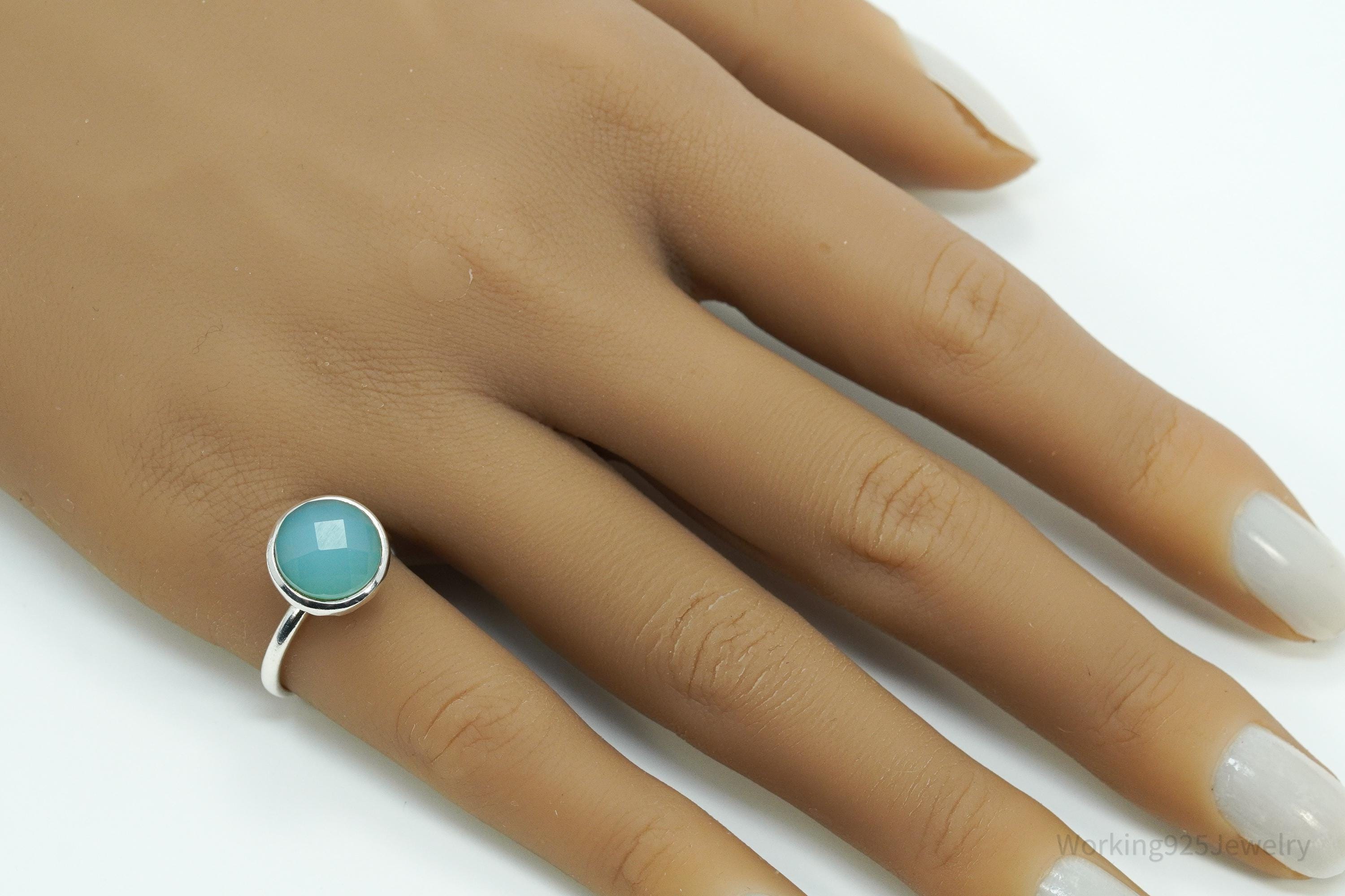 Vintage Chalisa Aqua Blue Chalcedony Sterling Silver Ring - Size 6