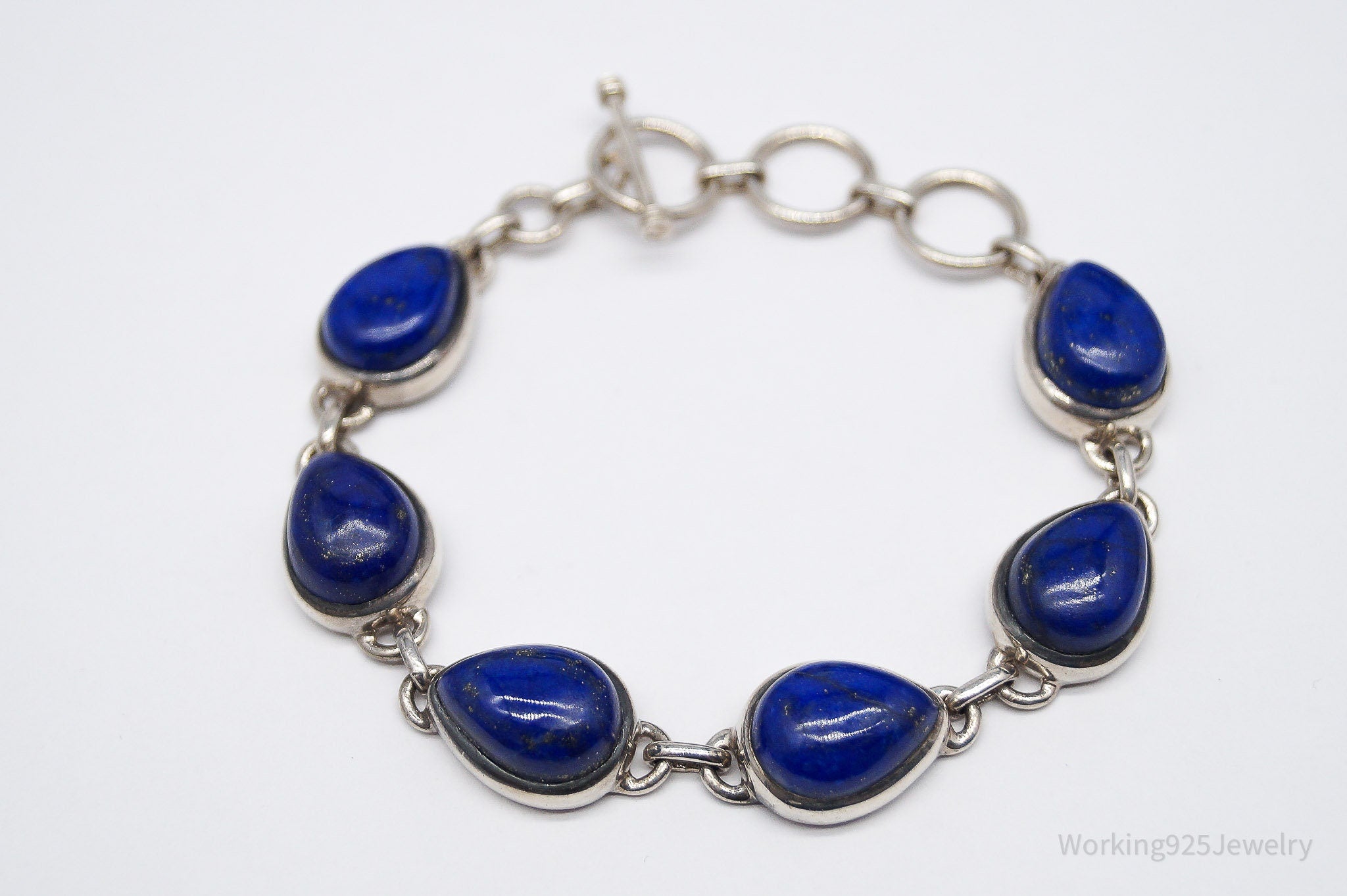 Vintage TGGC Lapis Lazuli Sterling Silver Toggle Bracelet - 7 5/8"