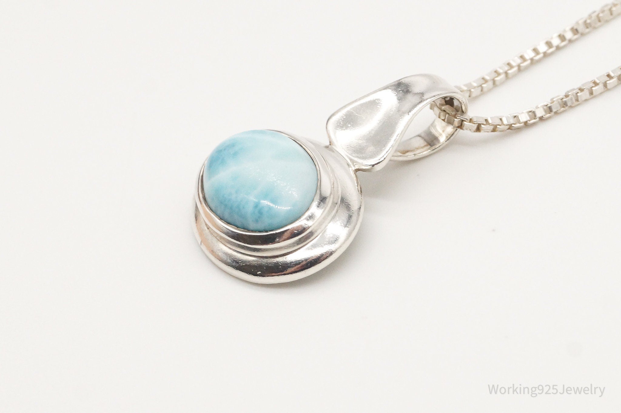 Vintage Ocean Blue Larimar Sterling Silver Necklace