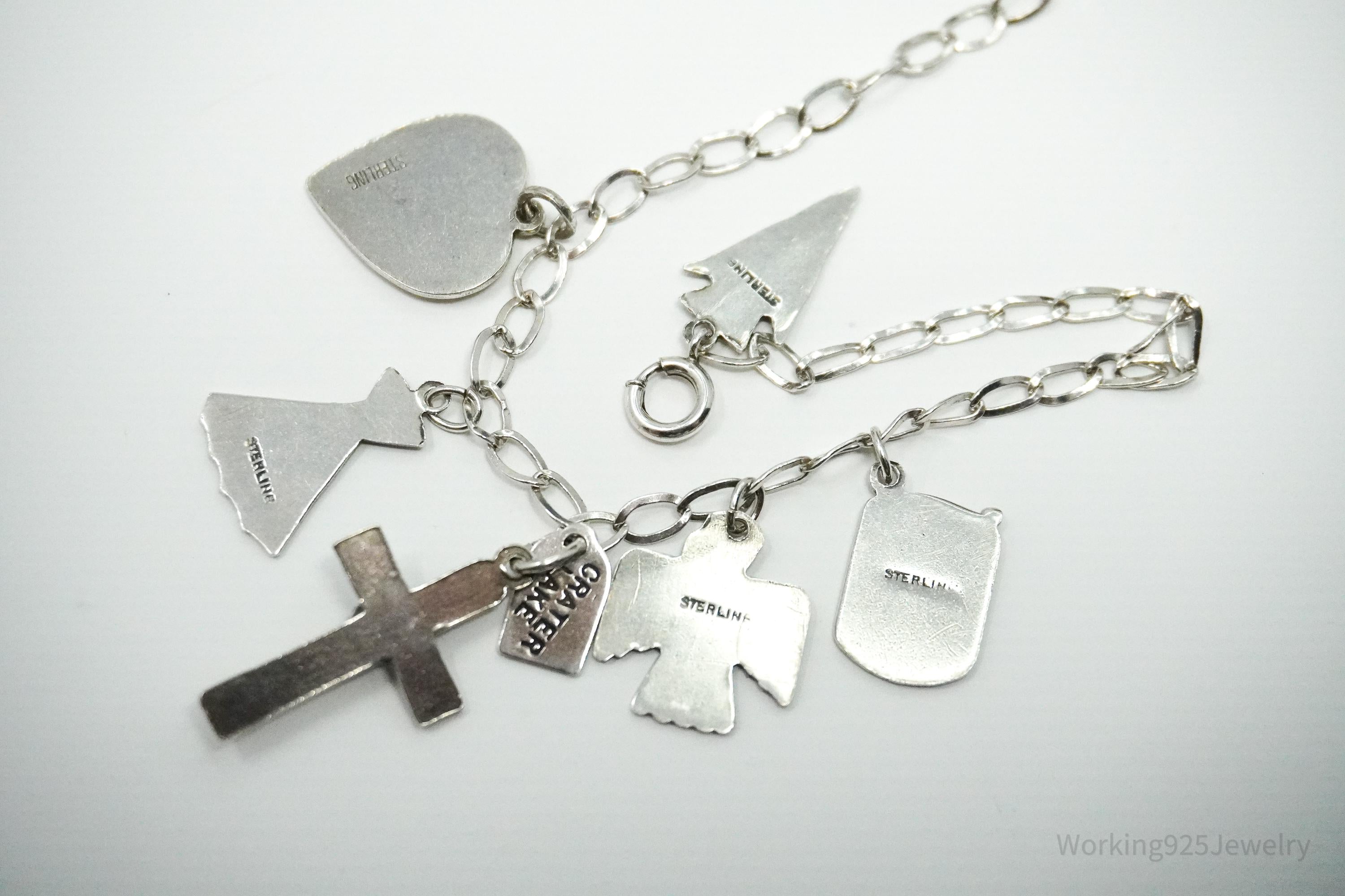 Vintage Southwestern Charms Sterling Silver Bracelet / Anklet 8 3/8"