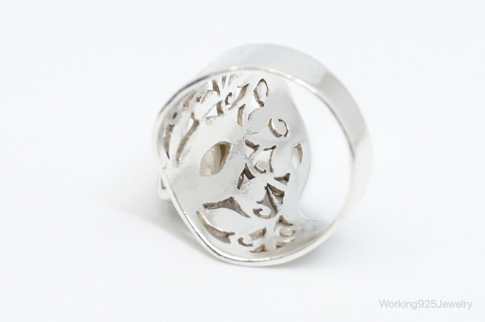 Vintage Moonstone Floral Scroll Cut Out on sale Sterling Silver Ring - Size 9.75