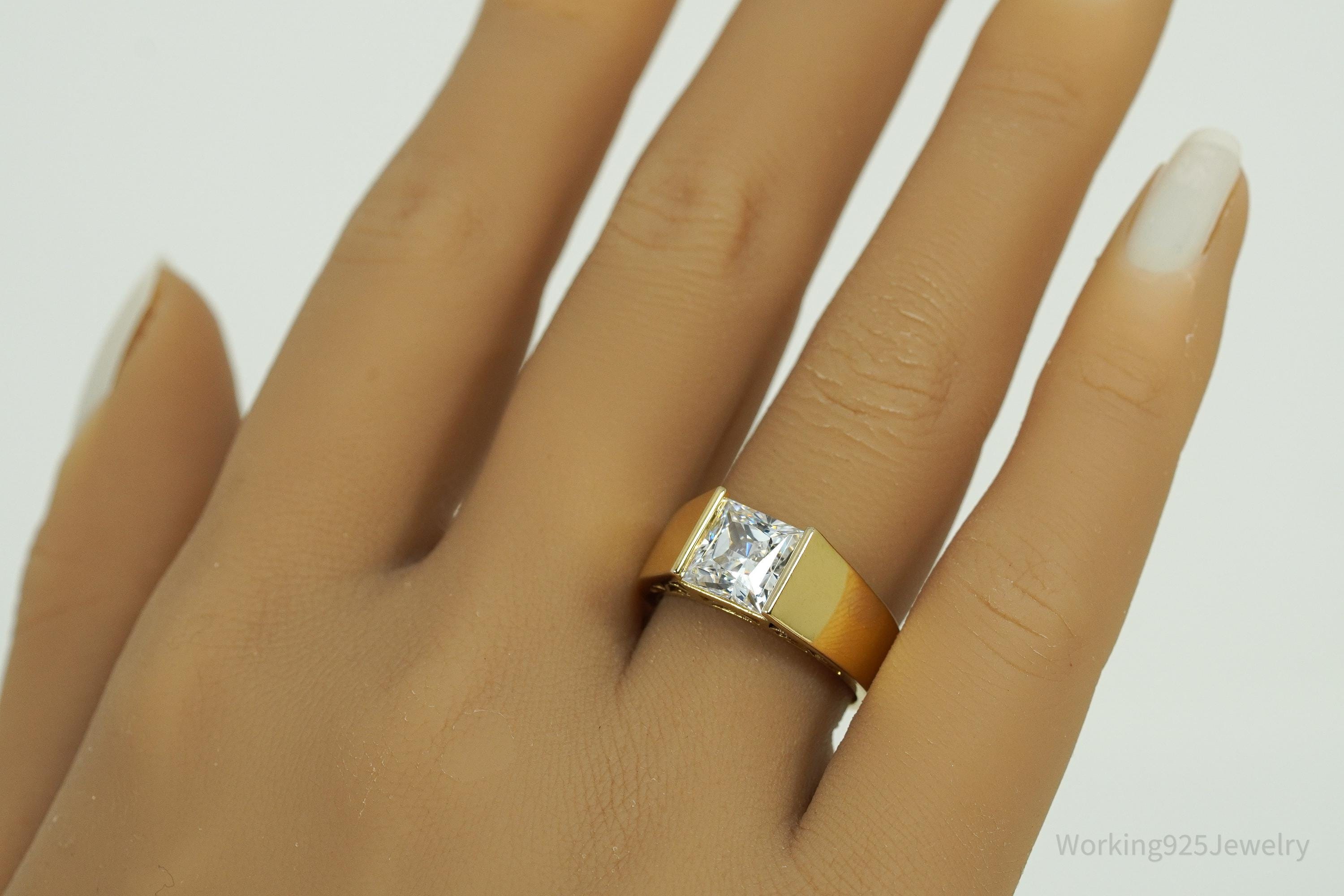 Vintage Gold Vermeil Cubic Zirconia Sterling Silver Ring - Size 7