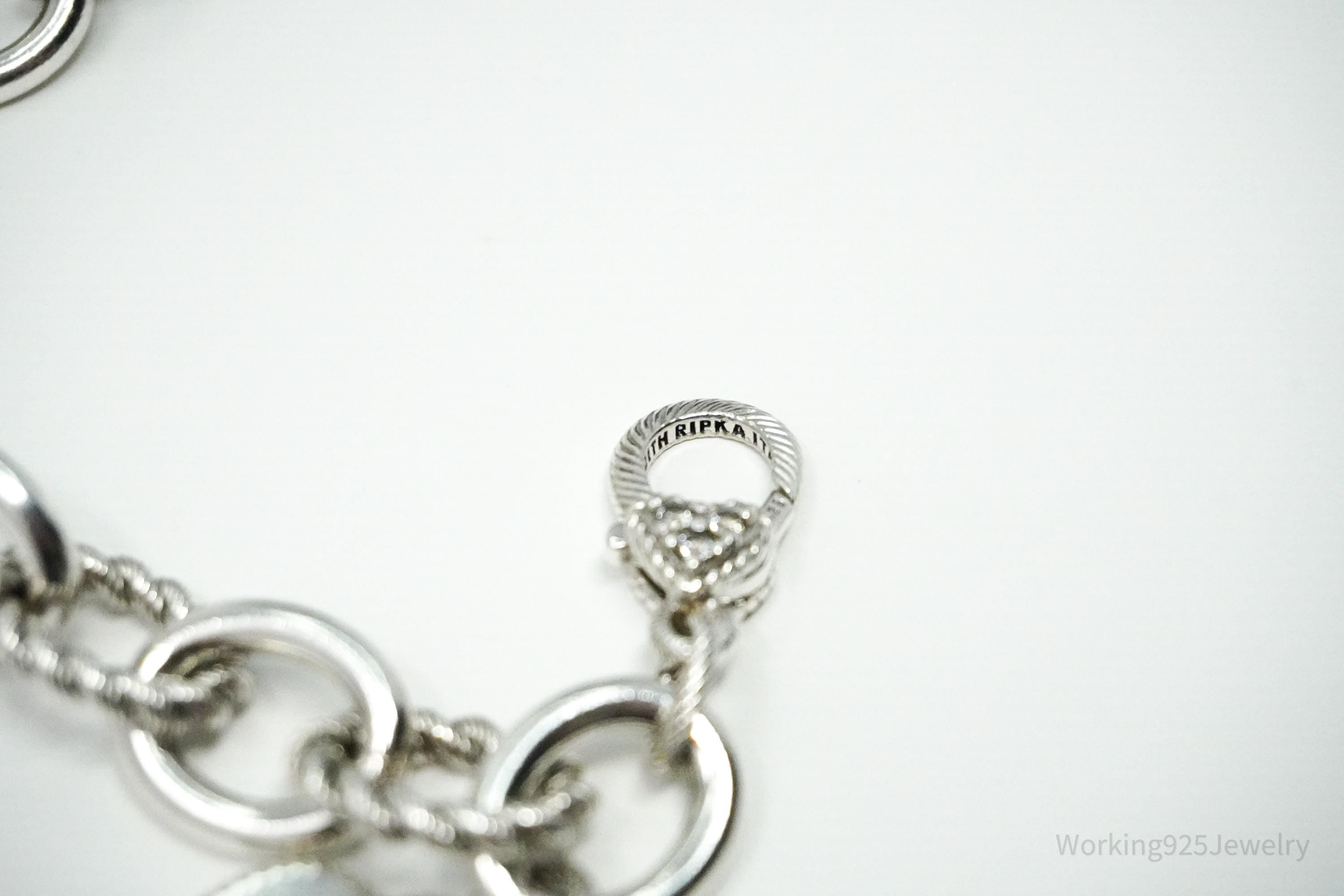 VTG Designer Judith Ripka Cubic Zirconia K Heart Tag Sterling Silver Bracelet 7 5/8"