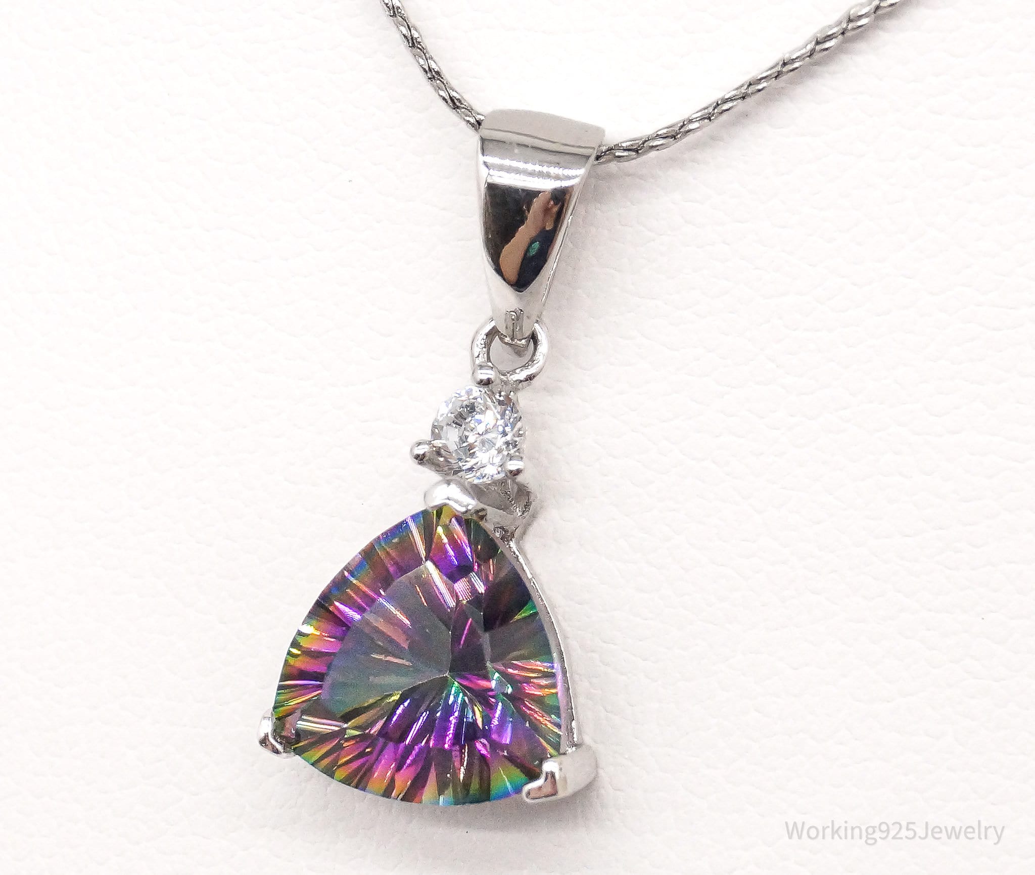 Vintage Mystic Topaz Cubic Zirconia Sterling Silver Necklace 16"