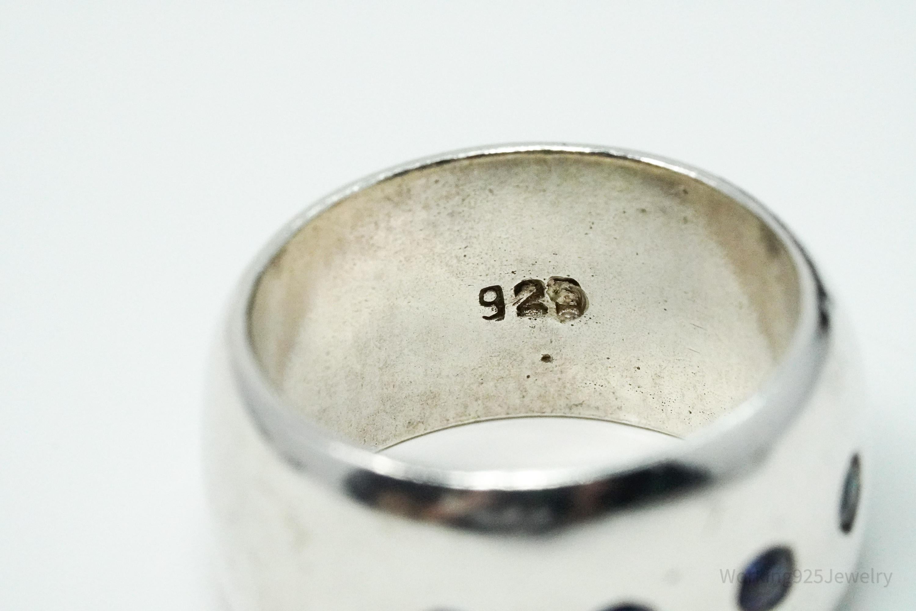 Vintage Blue Sapphire Mexico Sterling Silver Band Ring - Size 10