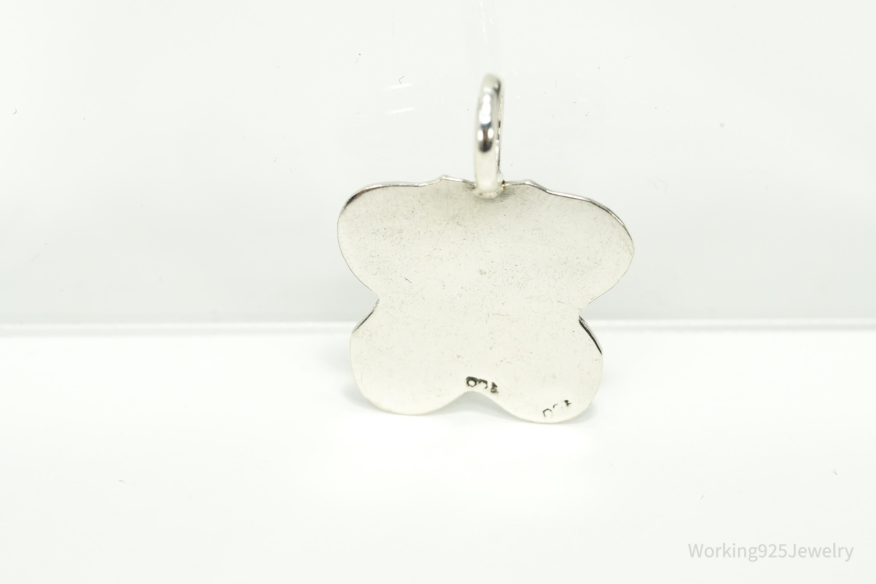 Vintage Blue Enamel Butterfly Silver Necklace Pendant