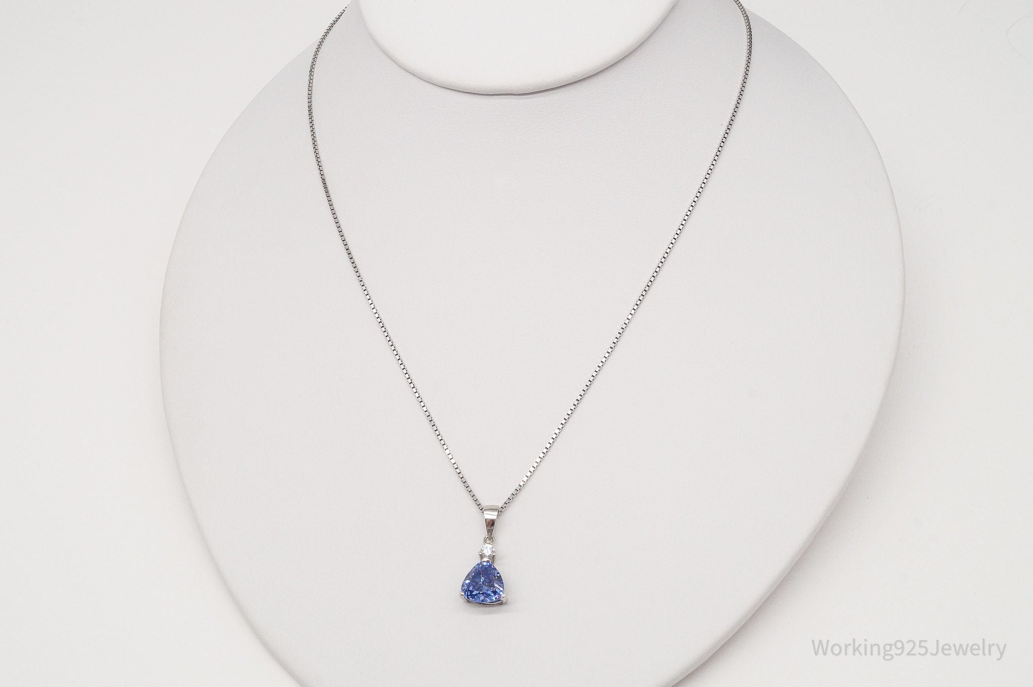 Vintage Blue & White Cubic Zirconia Sterling Silver Necklace 18"