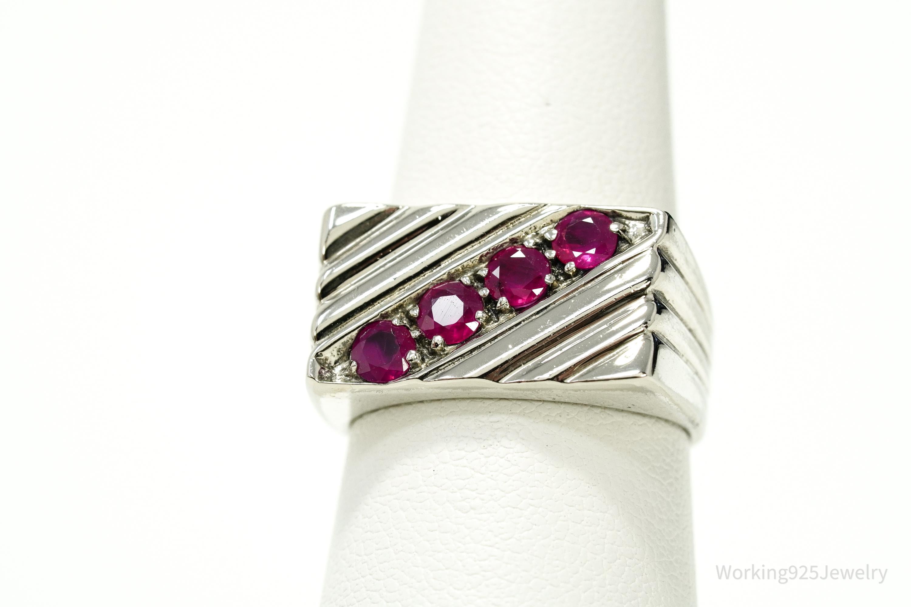 Vintage Ruby Sterling Silver Ring - Size 7.25