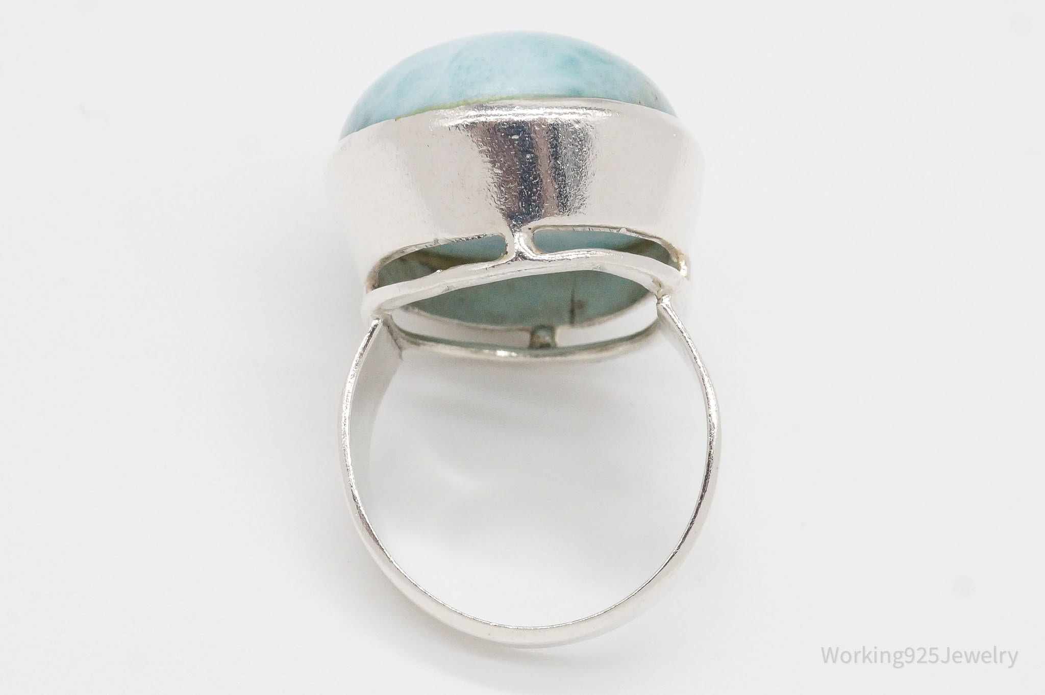 Vintage Large Blue Larimar Sterling Silver Ring - Size 6.75