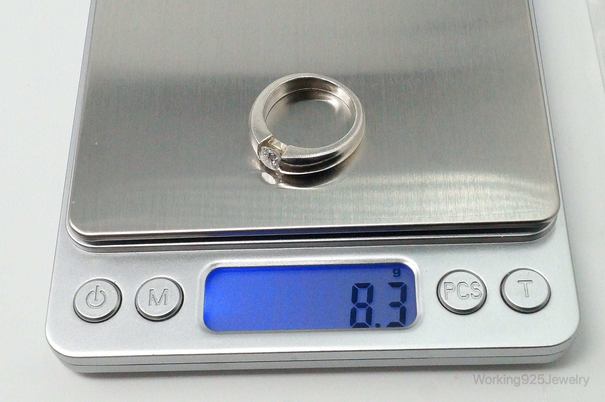 Vintage Cubic Zirconia Sterling Silver Band Ring - Size 9