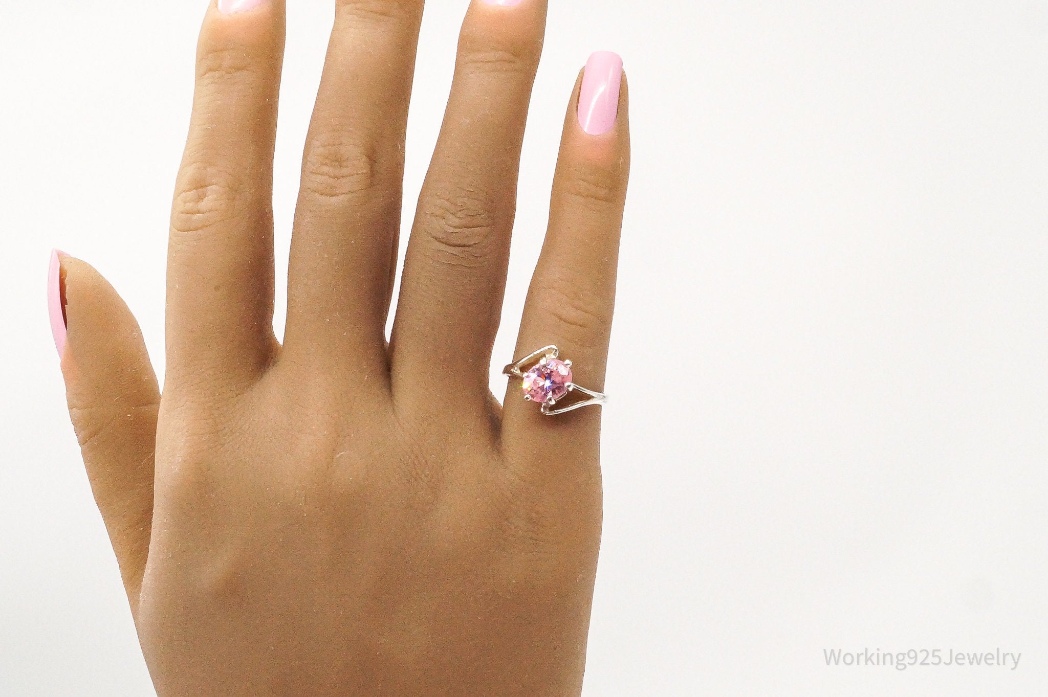 Vintage Pink Cubic Zirconia Sterling Silver Ring - Size 6