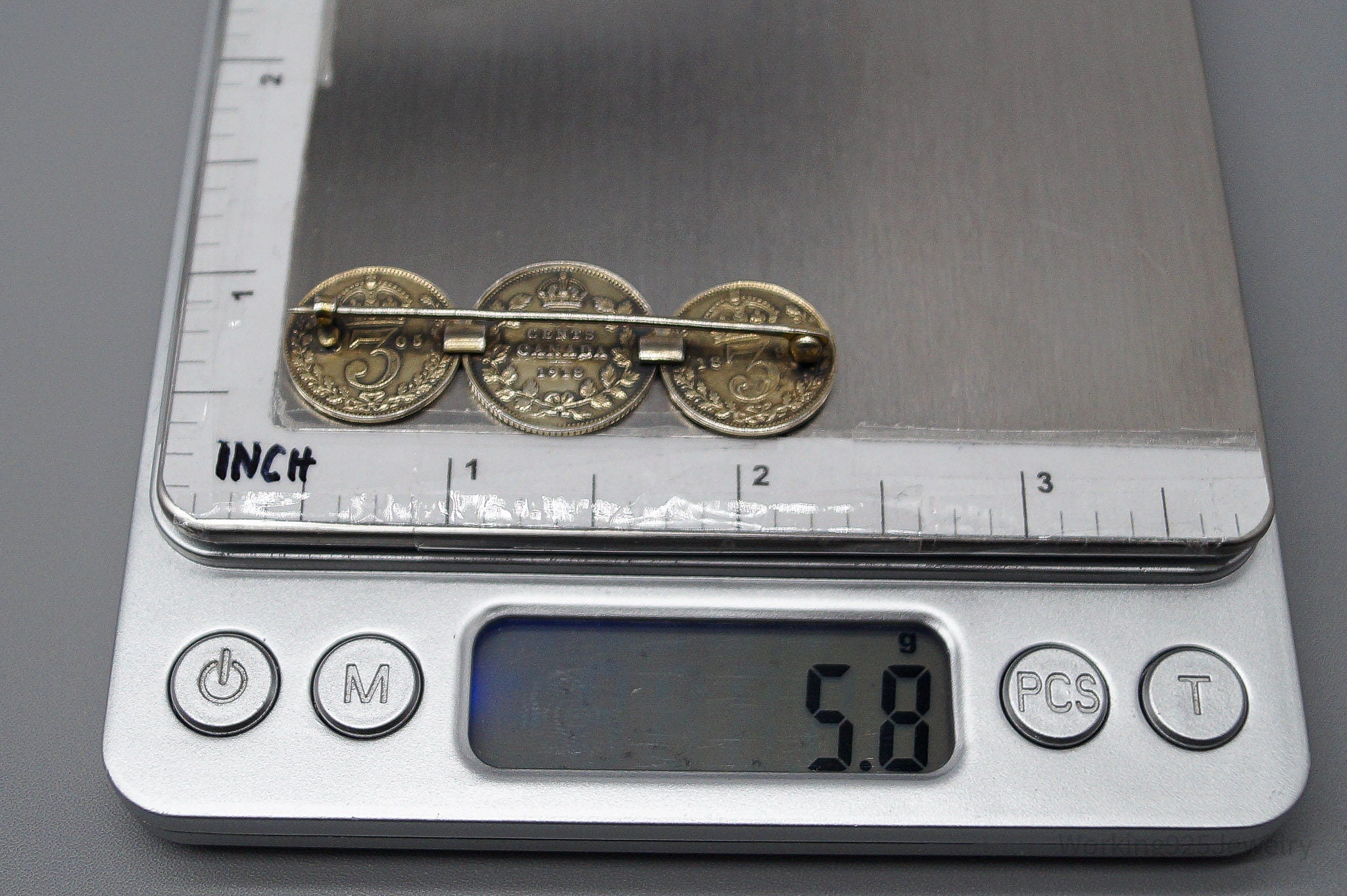 Antique Coins Silver Brooch Pin