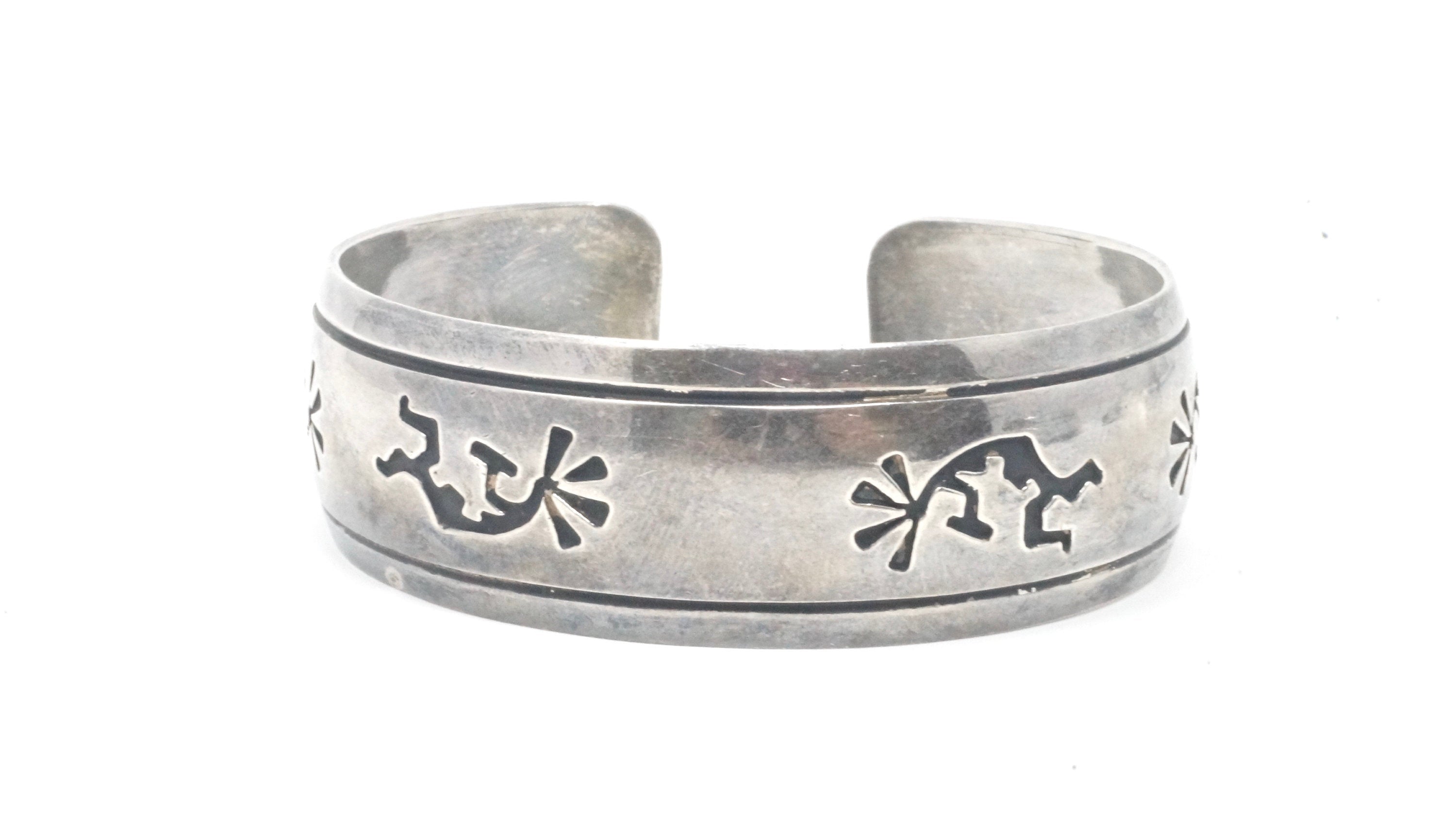 Vintage Native American T Billy Dancing Kokopelli Sterling Silver Cuff Bracelet