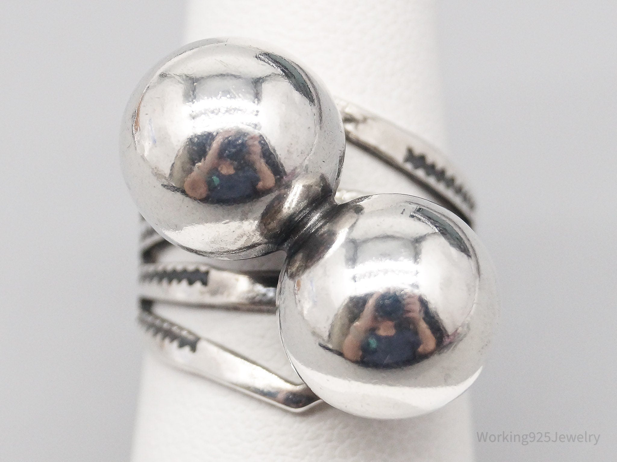 Vintage Native American Double Orb Silver Ring - Size 6.5