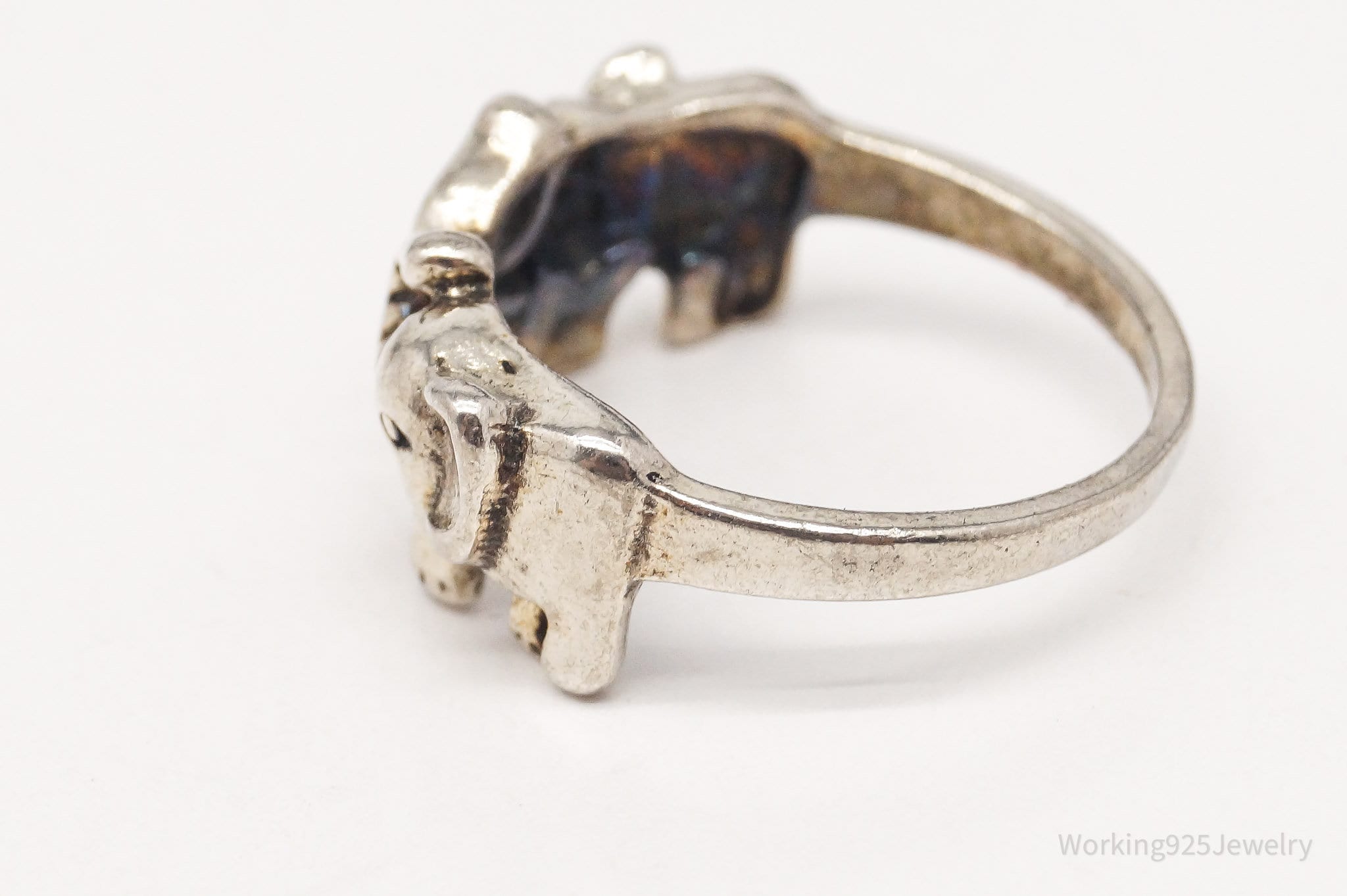 Vintage Elephant Lovers Good Luck Sterling Silver Band Ring - Size 7.5