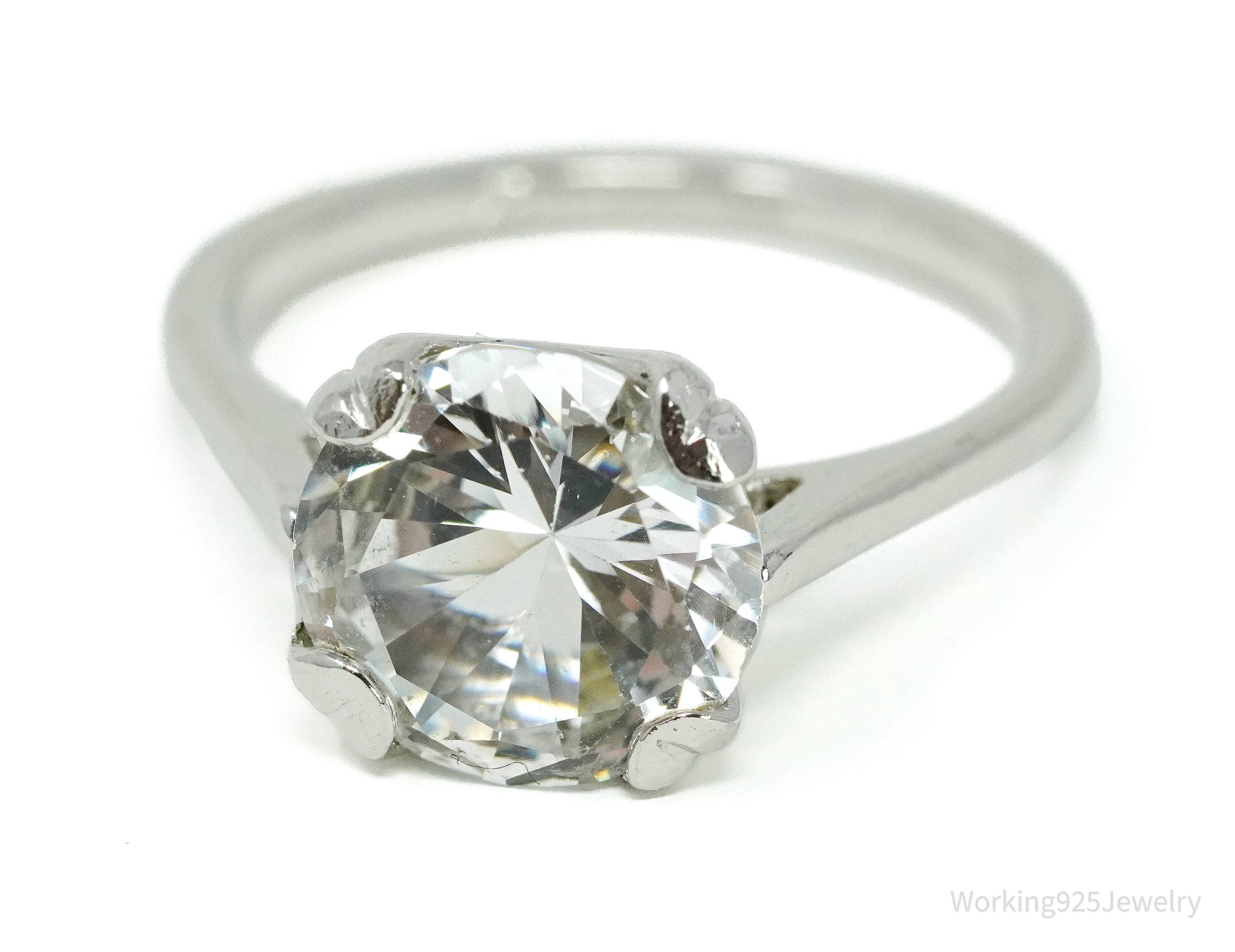 Antique Designer Uncas Faux Diamond Sterling Silver Band Ring - Size 8