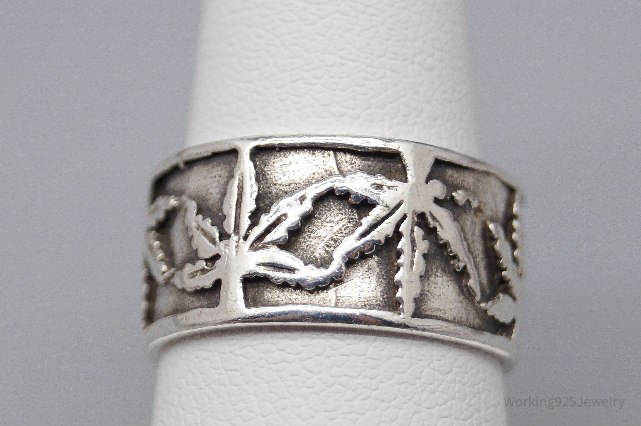 Vintage Medical Marijuana Pot Plant Weed Sterling Silver Ring - Size 7.5