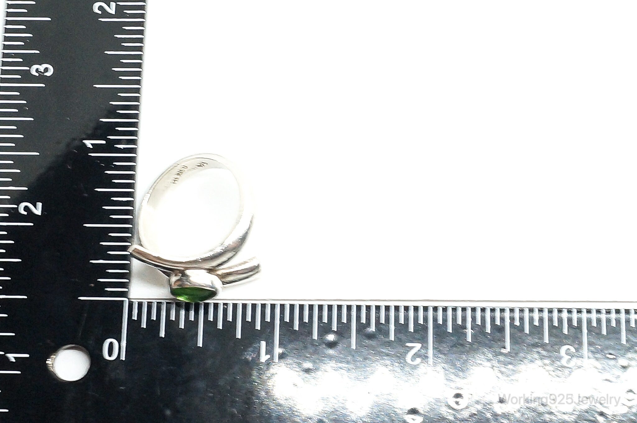 Vintage Mexico Modernist Sleek Green Glass Sterling Silver Ring - Size 8.25