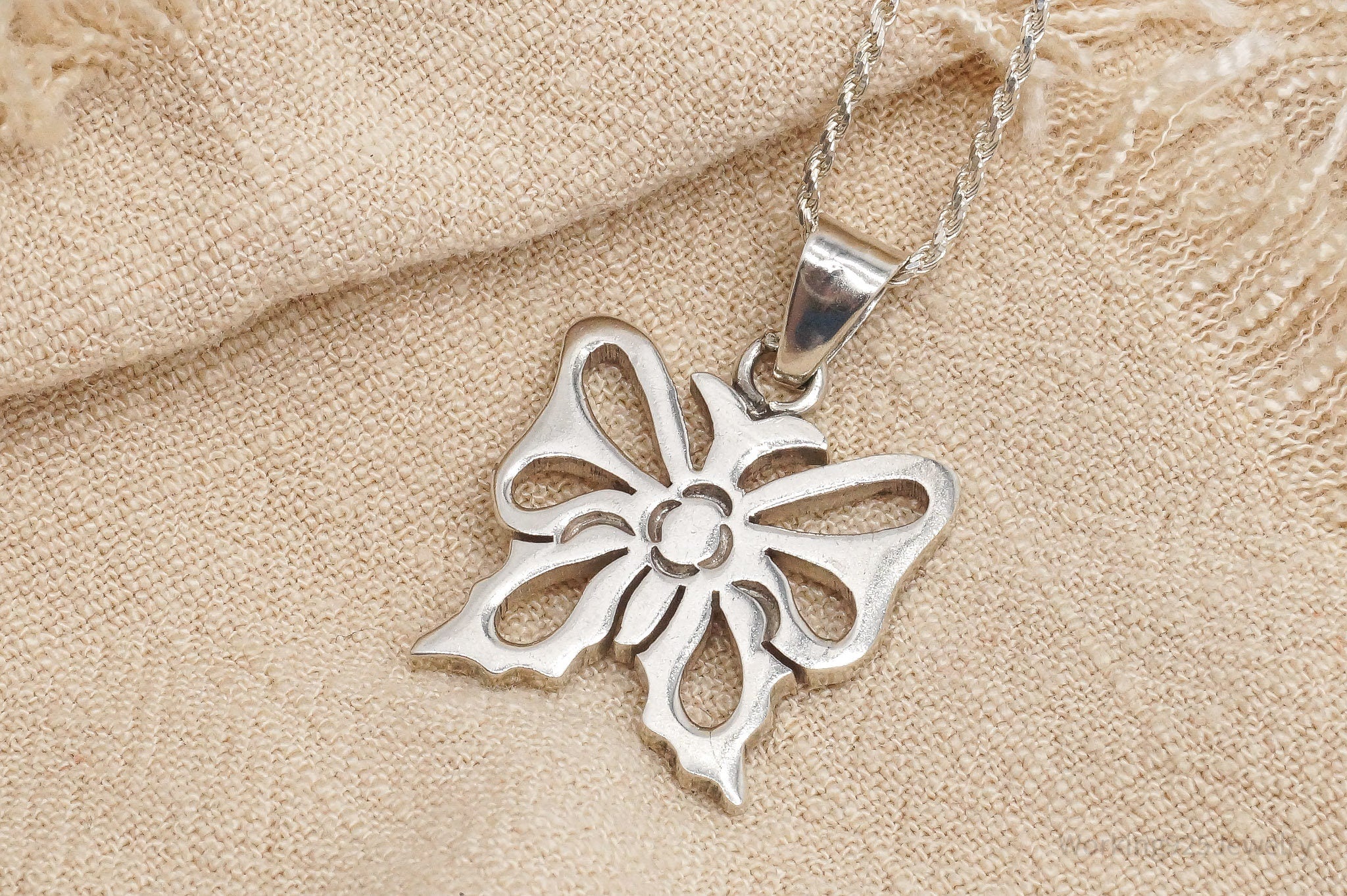 Vintage Butterfly Sterling Silver Necklace 24"
