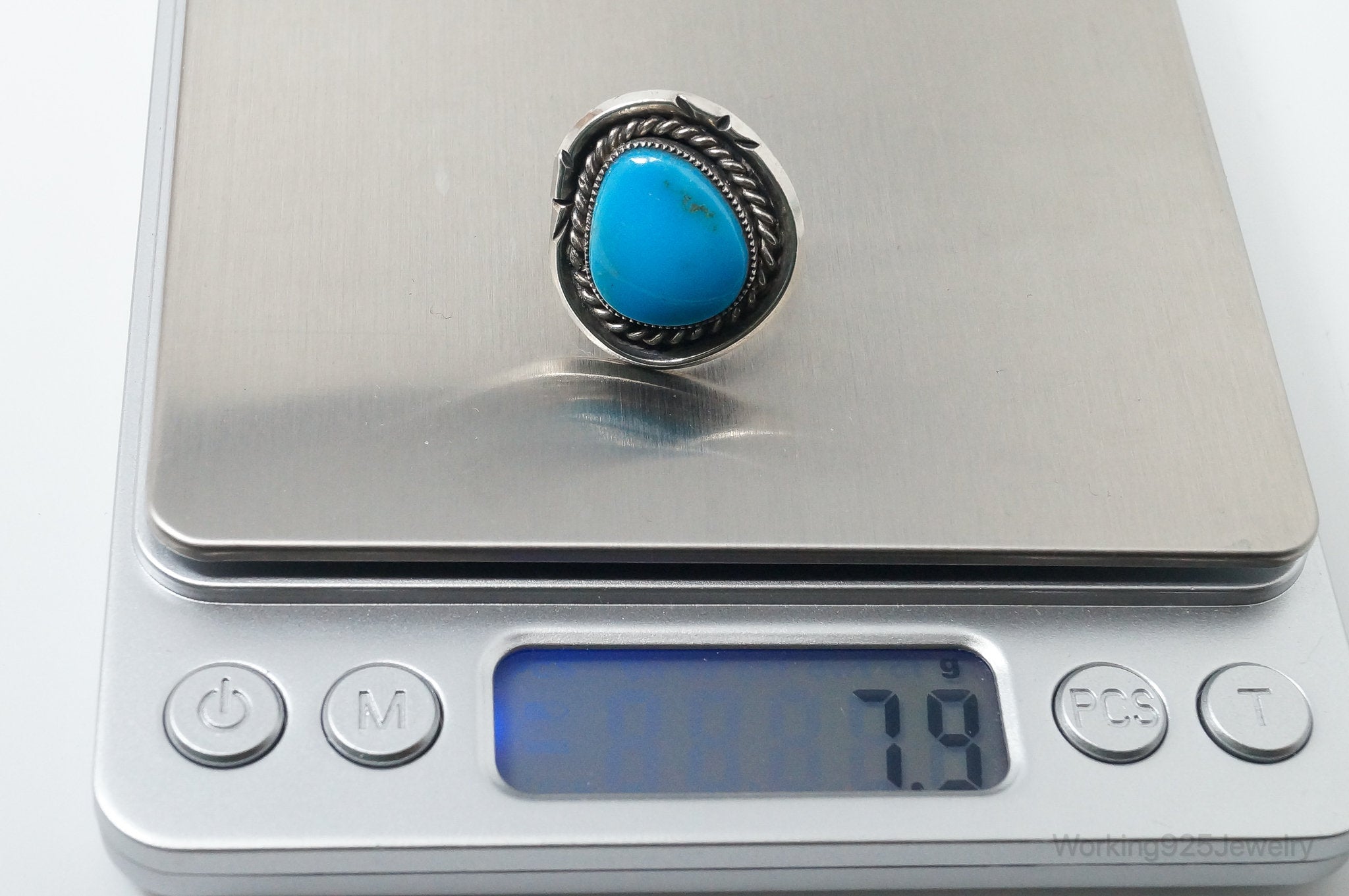 Vintage Native American Turquoise Unsigned Sterling Silver Ring - Sz 6.75