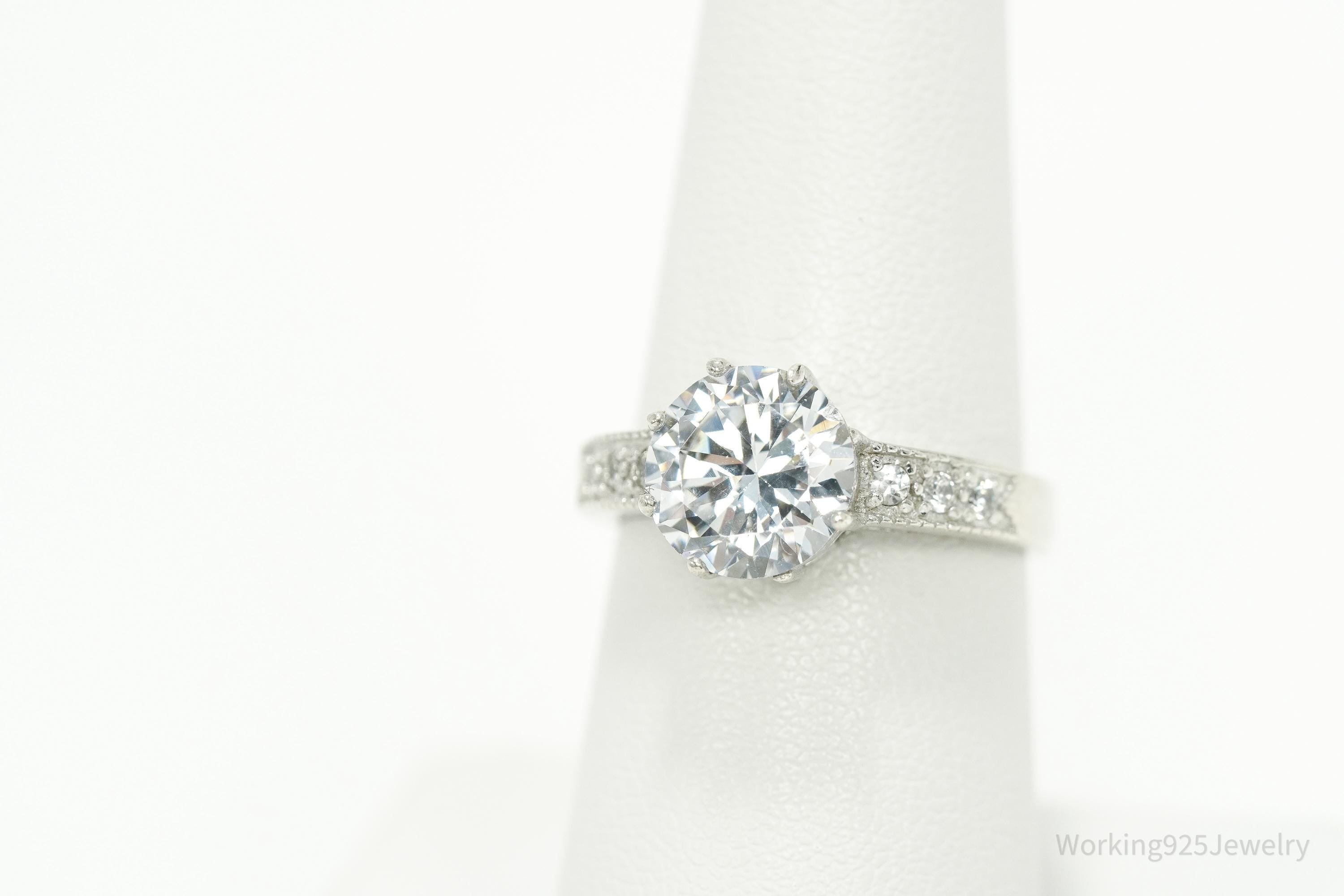 Vintage Cubic Zirconia Sterling Silver Ring Size 6.75