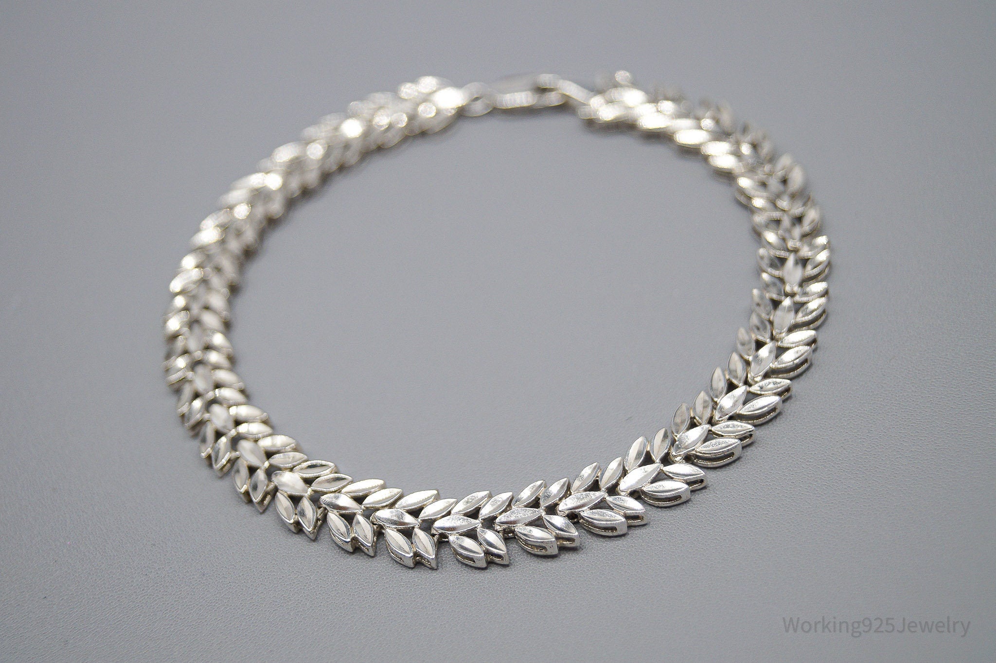 Vintage Bolivian Leaf Pattern Sterling Silver Bracelet 7.5"